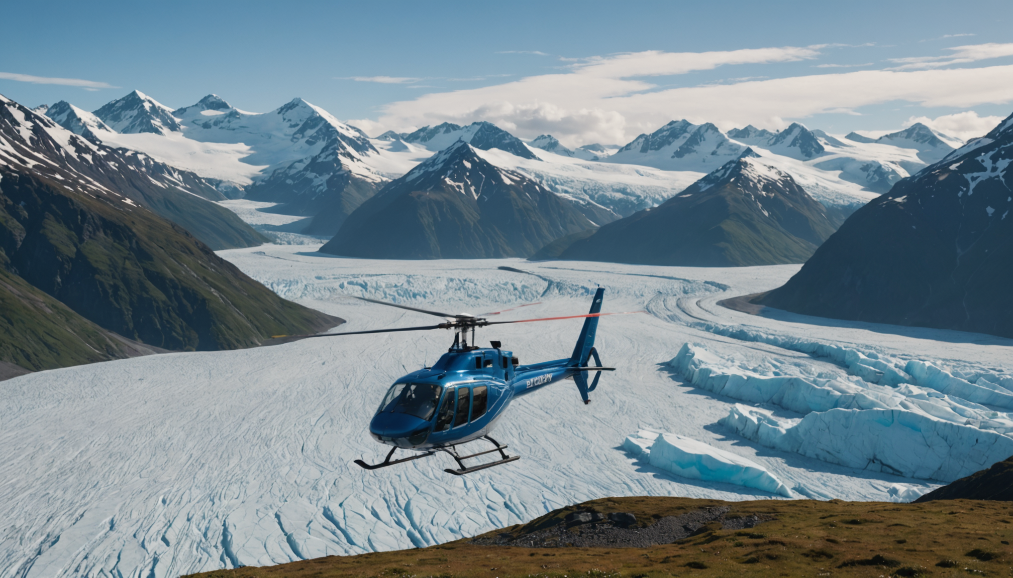 Helicopter landing on Taku Glacier