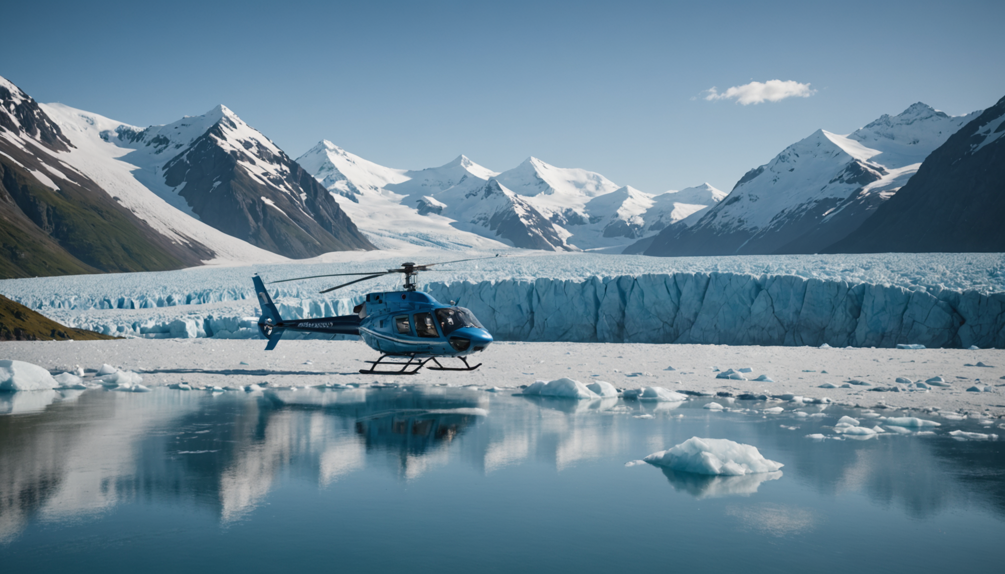 Helicopter landing on a glacier in the Juneau area
