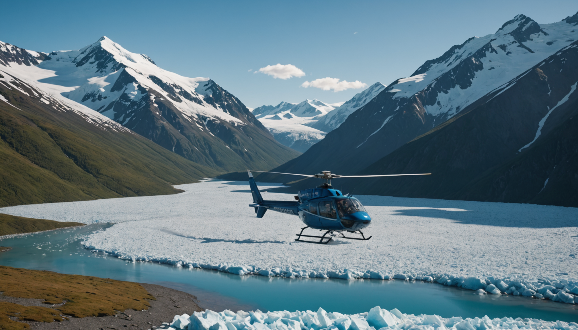 Helicopter landing in the Alaskan wilderness