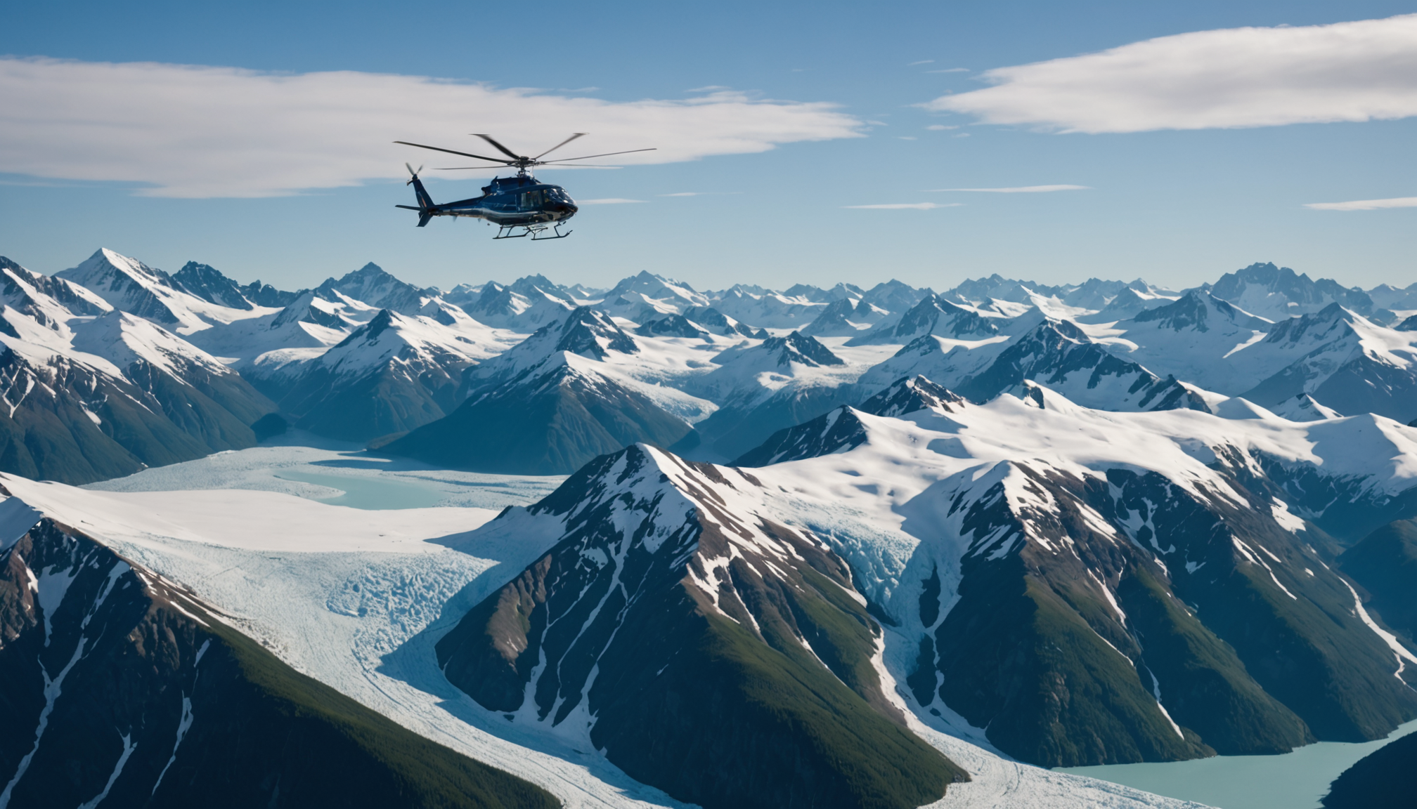 Helicopter flying over the Chugach Mountains