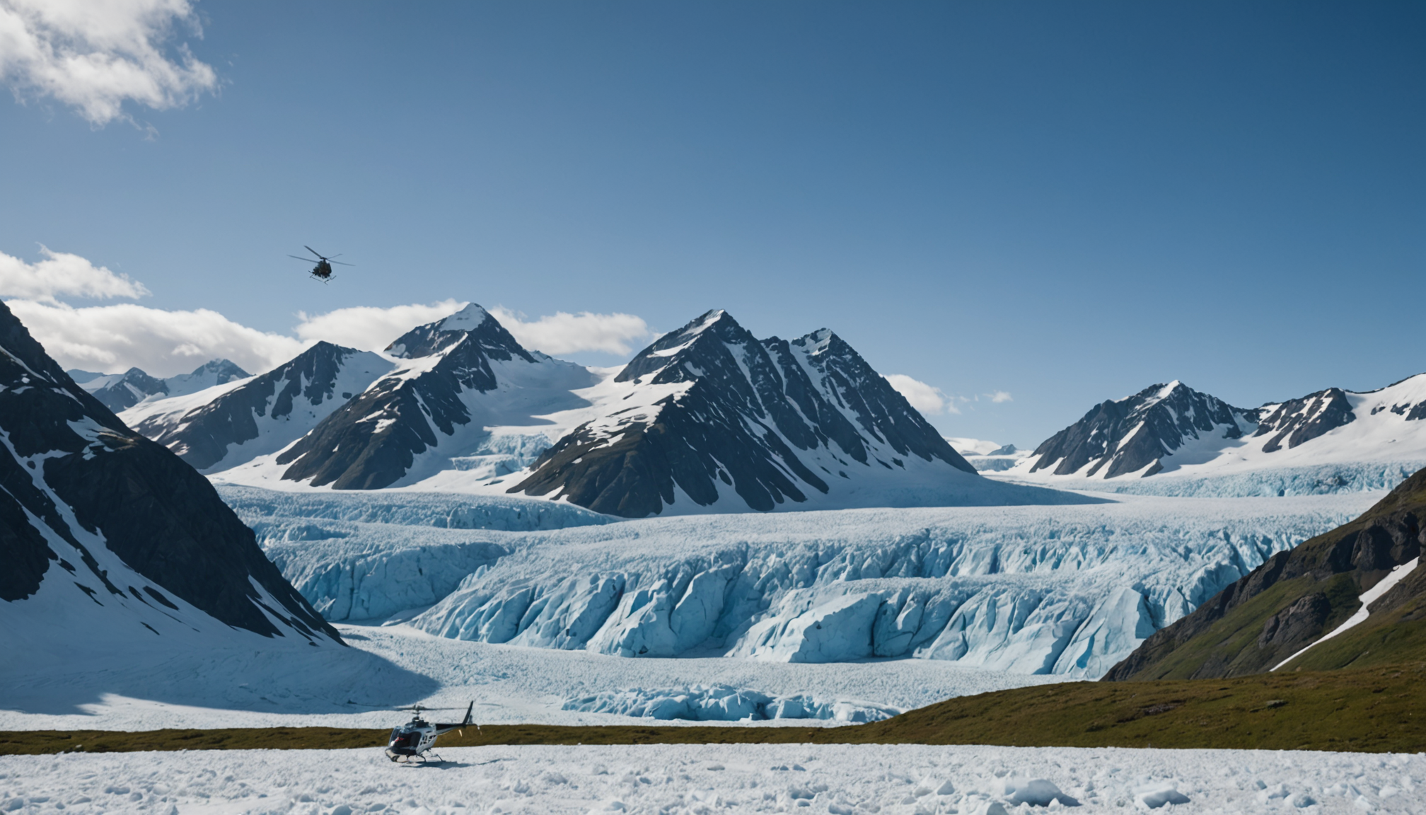 Helicopter landing in the Chugach Mountains