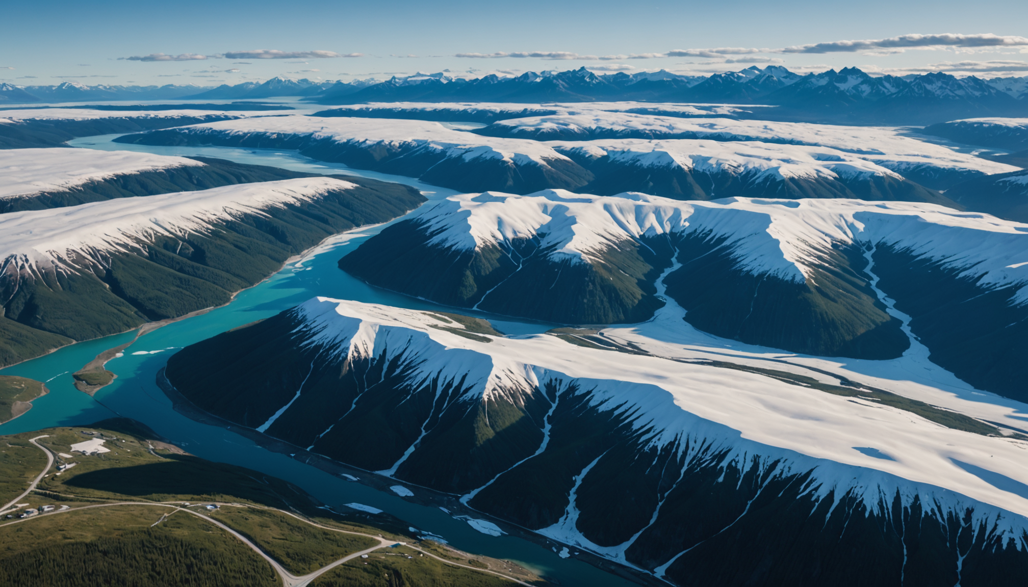 Aerial view of Fairbanks with Northern Lights