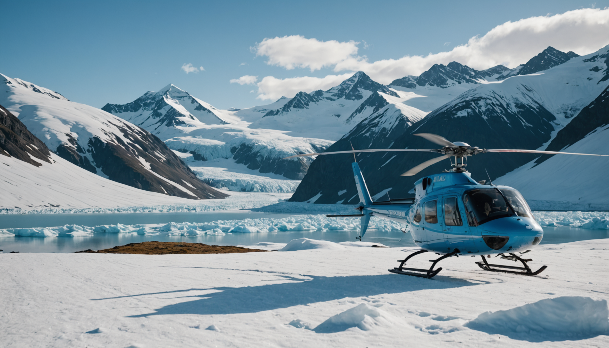 Helicopter landing on a snow-covered Alaskan peak