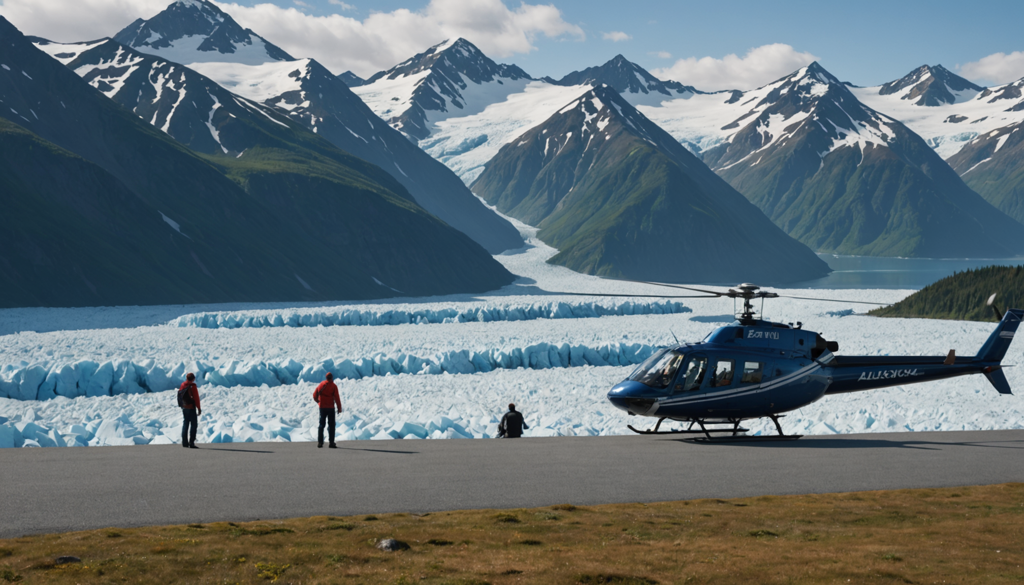Passengers boarding a helicopter in Anchorage