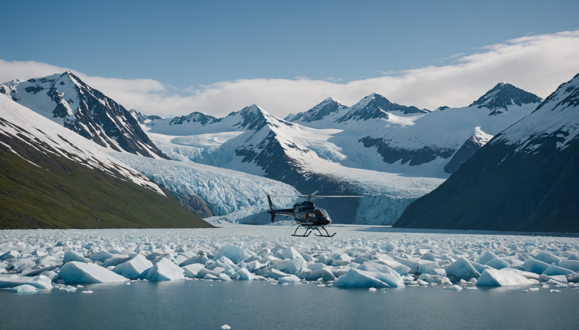 Helicopter landing near Prince William Sound