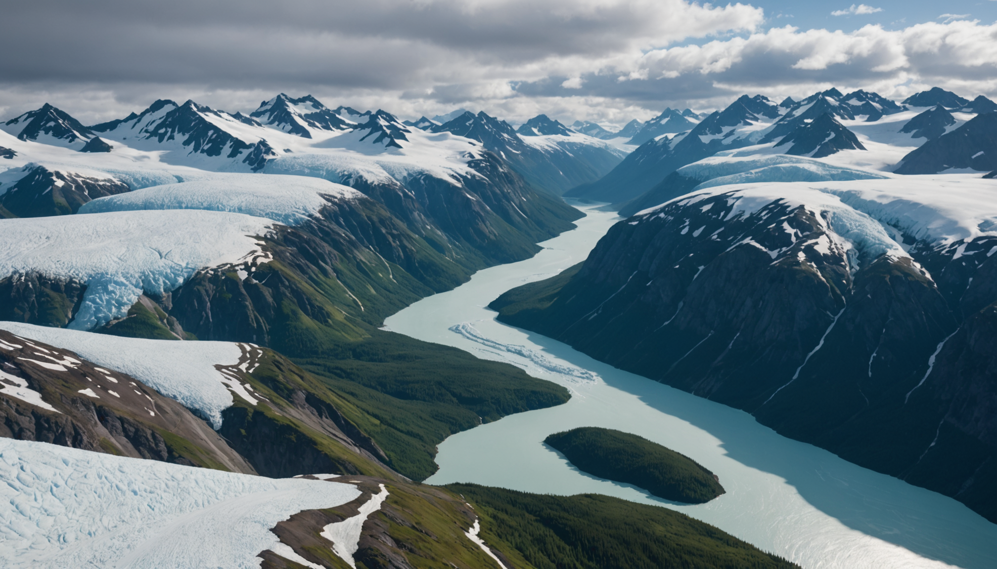 Spectacular view of Prince William Sound from a helicopter