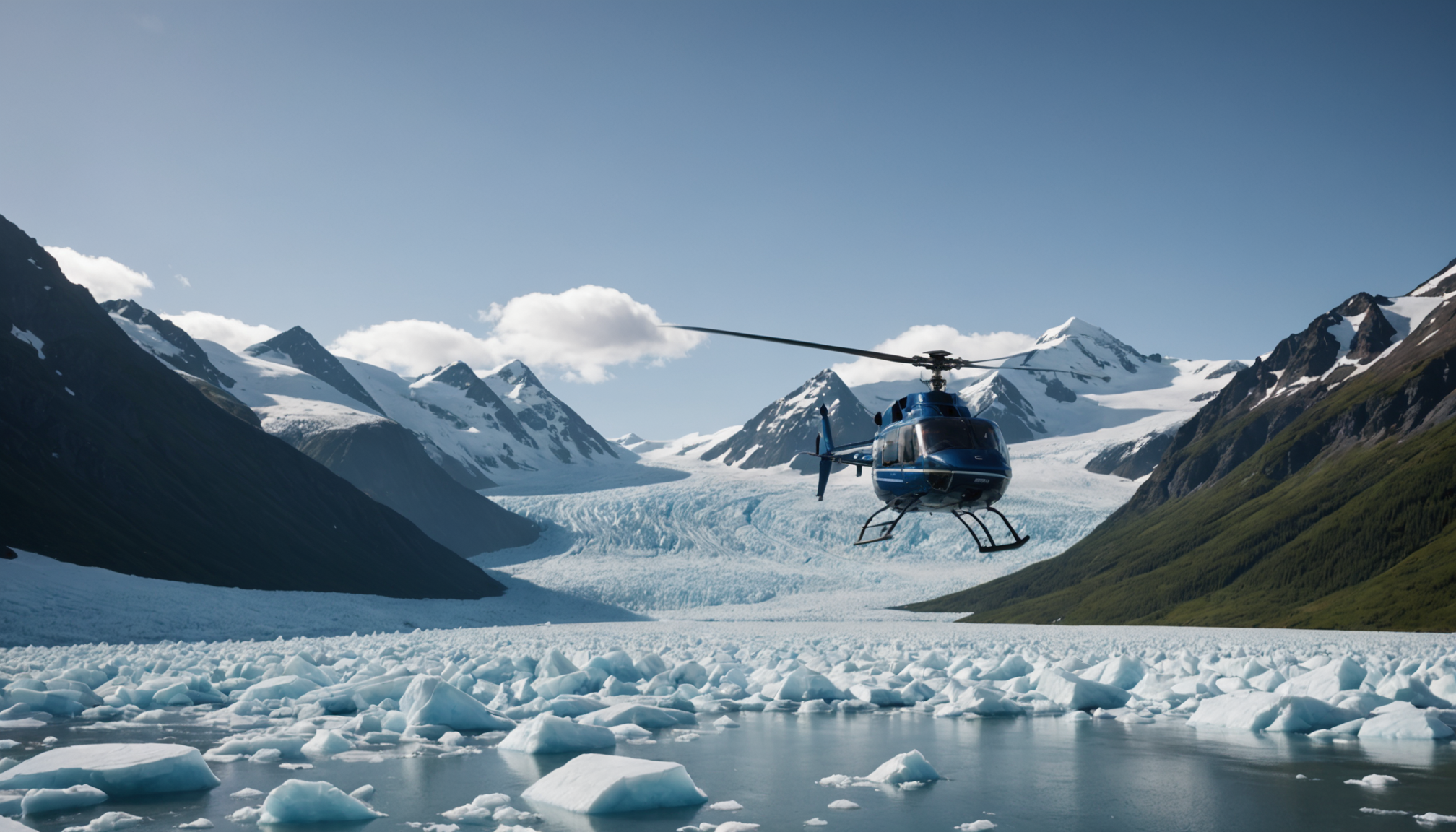 Helicopter landing on a glacier in Alaska