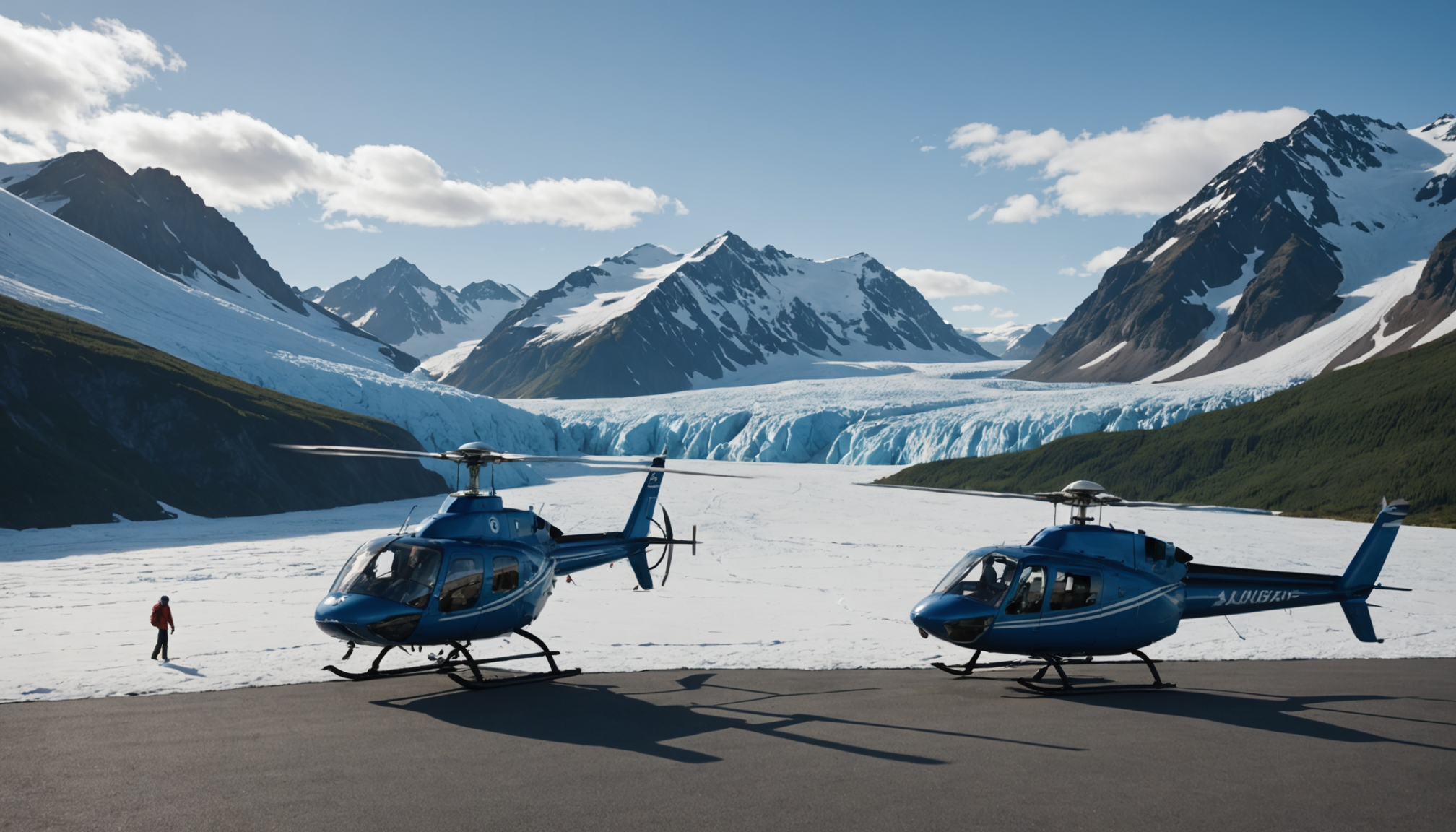 Passengers boarding a helicopter for a tour in Alaska