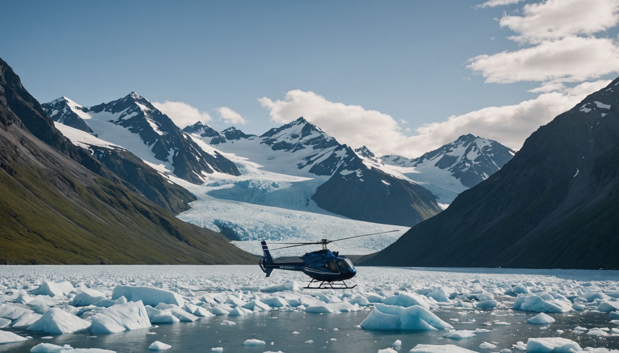 Helicopter landing on an Alaskan glacier