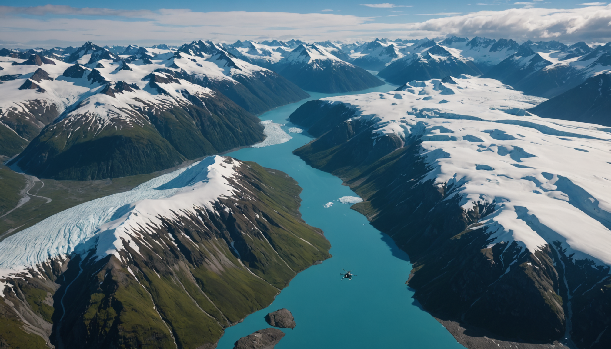 View from a helicopter of the Chugach Mountains
