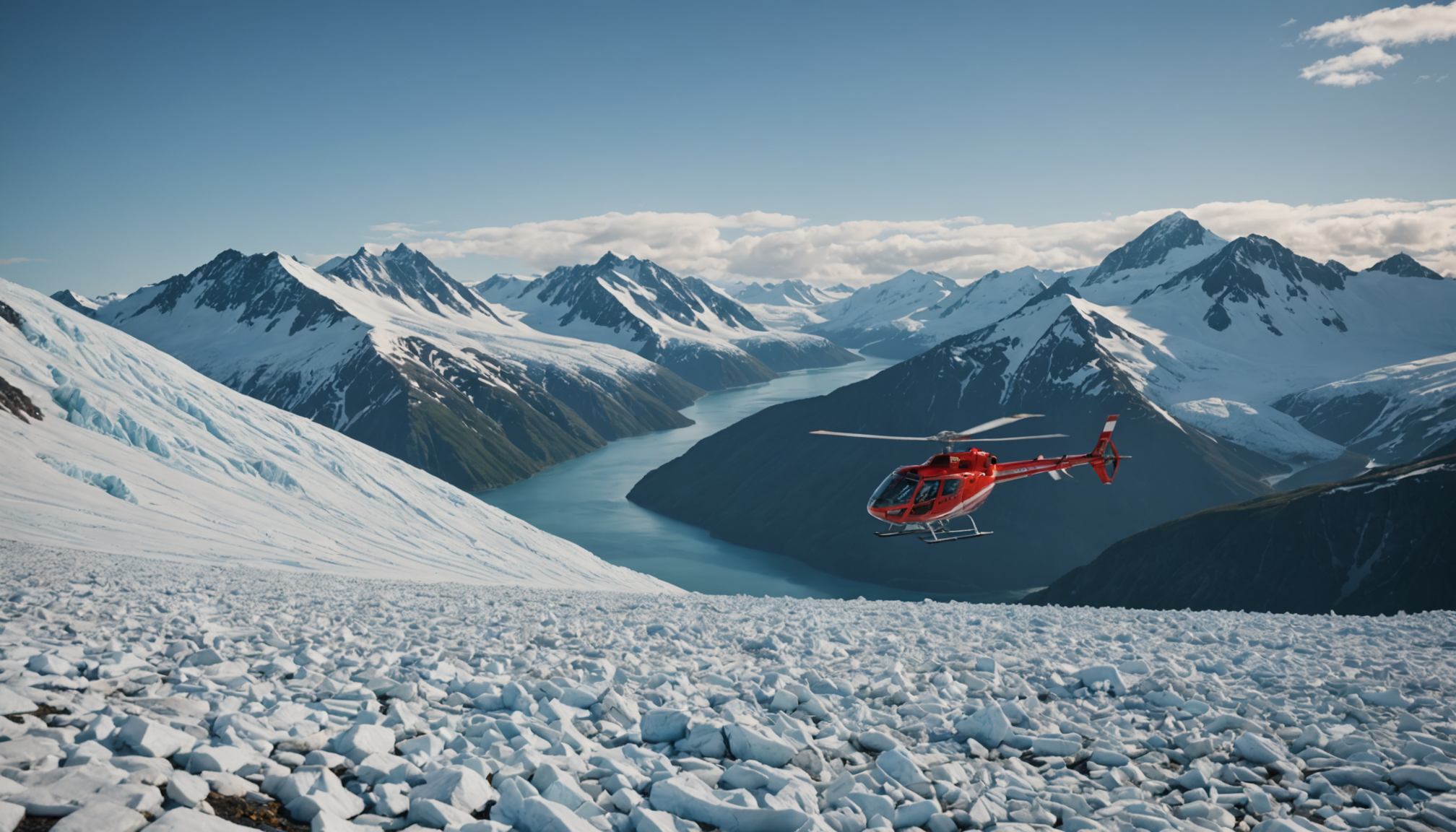 Helicopter landing in Chugach Mountains