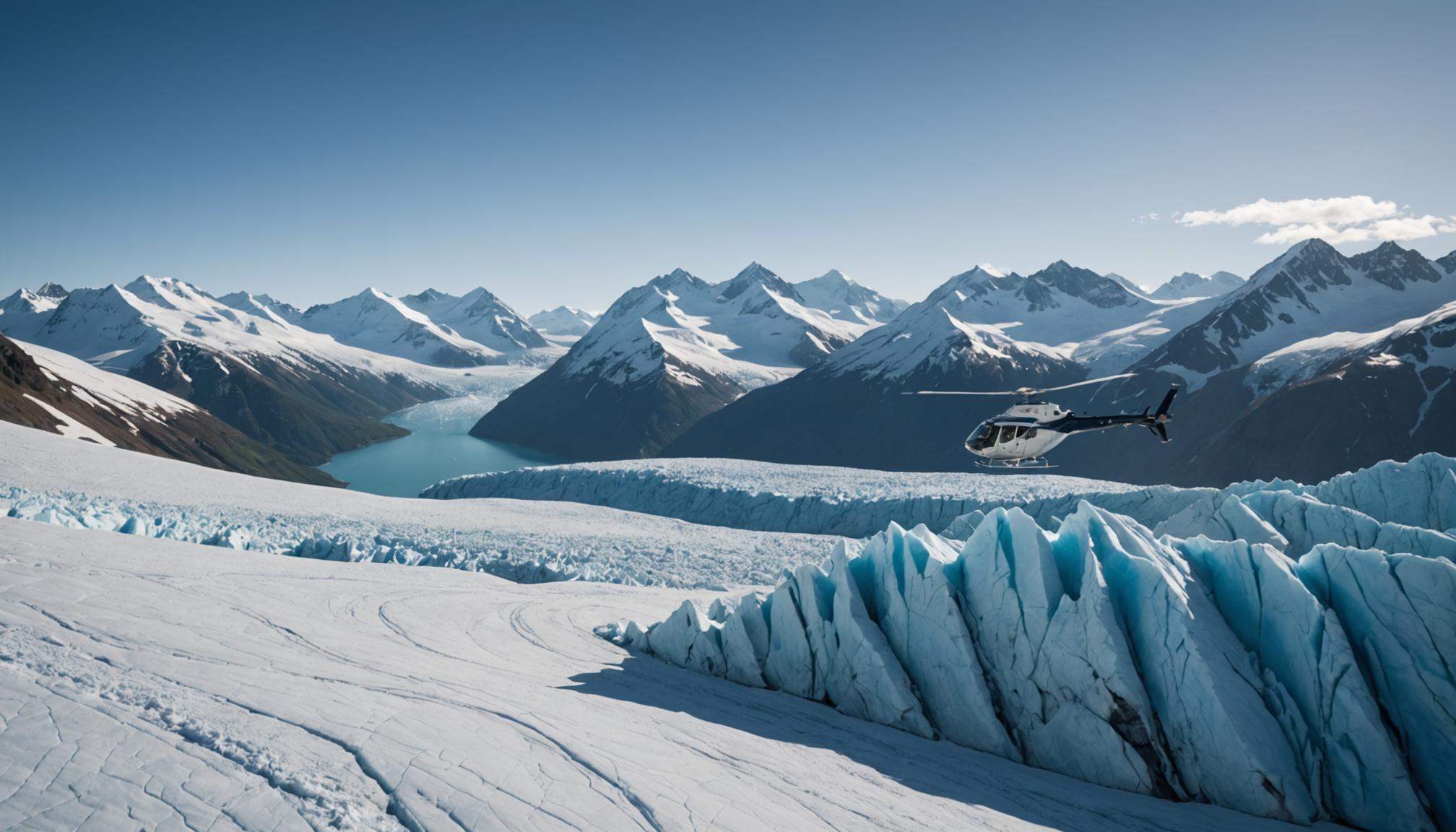 Helicopter landing on a glacier