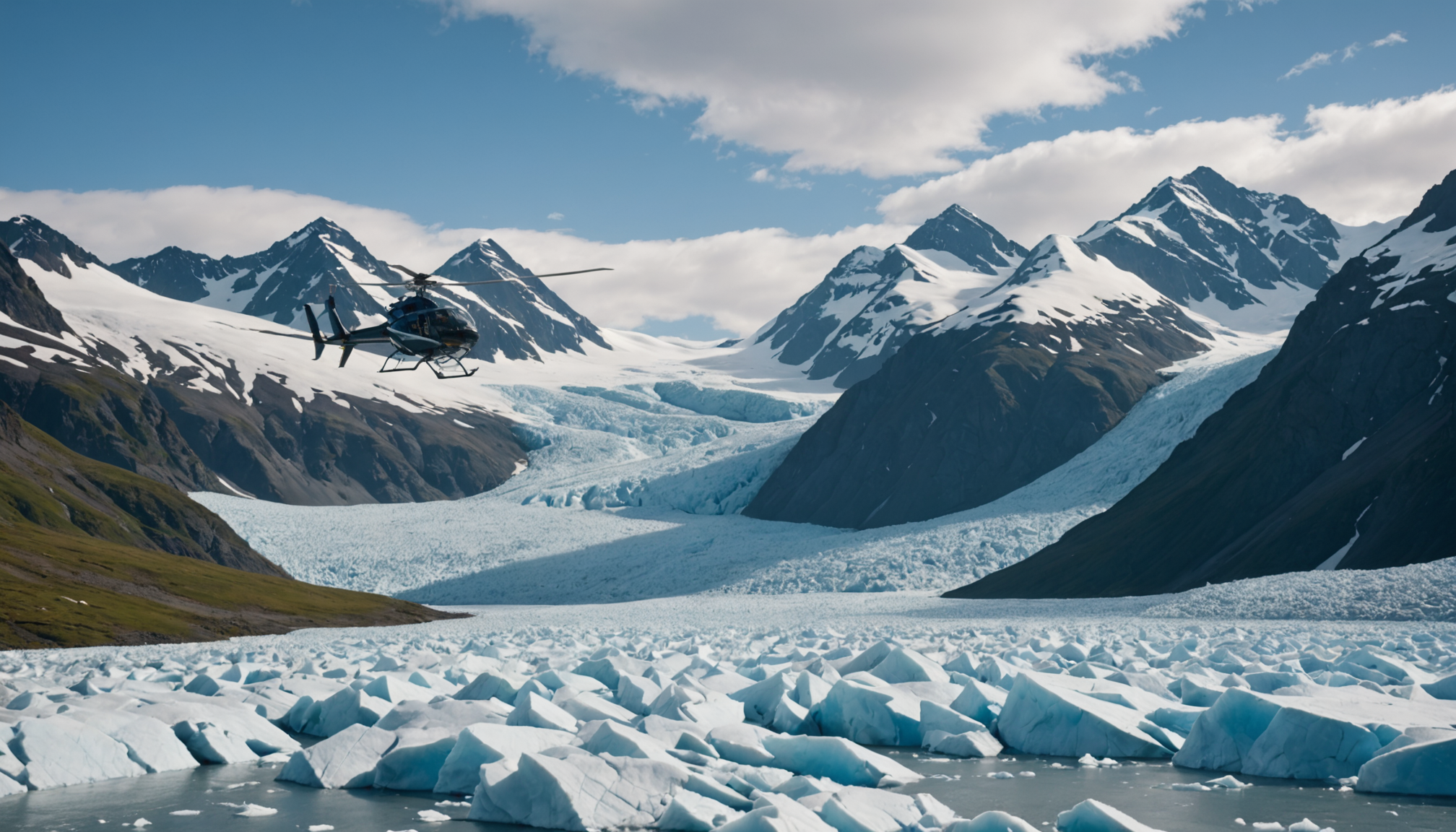 Helicopter landing on a glacier in Alaska