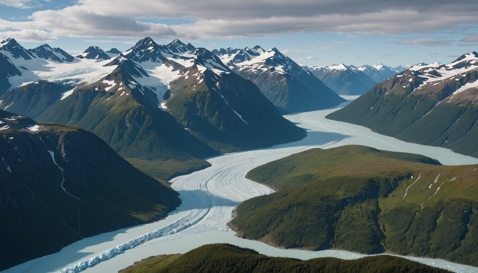 View of Prince William Sound from a helicopter