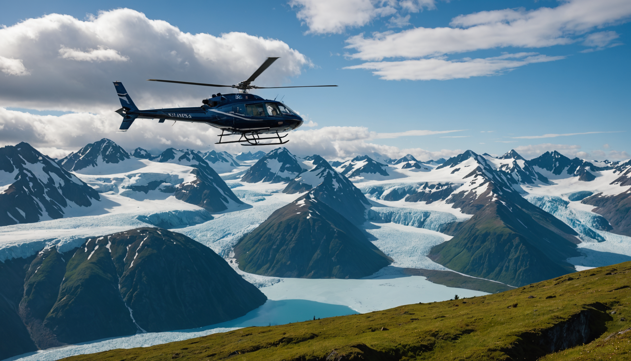 Helicopter over Chugach Mountains