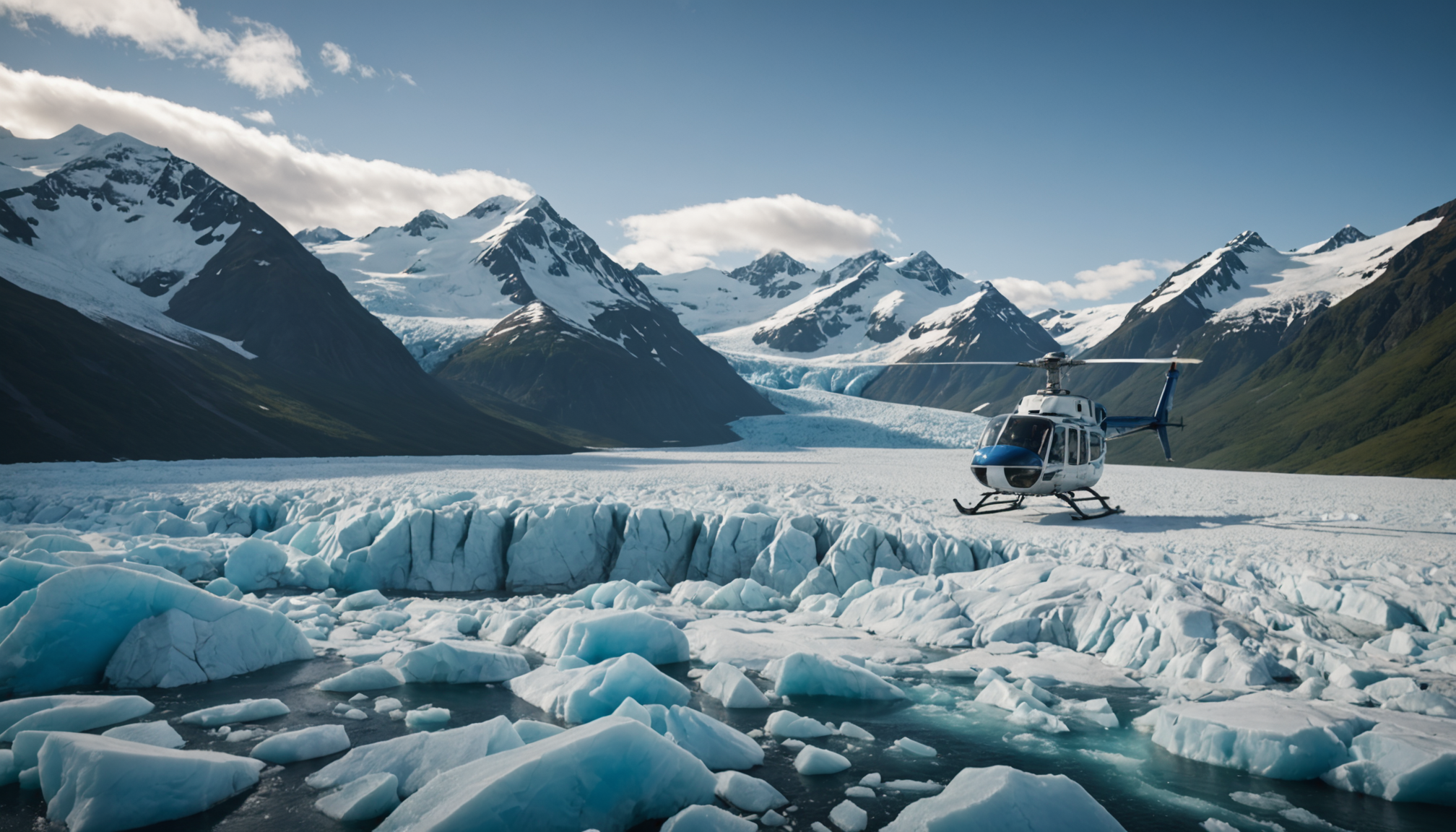 Helicopter landing on an Alaskan glacier