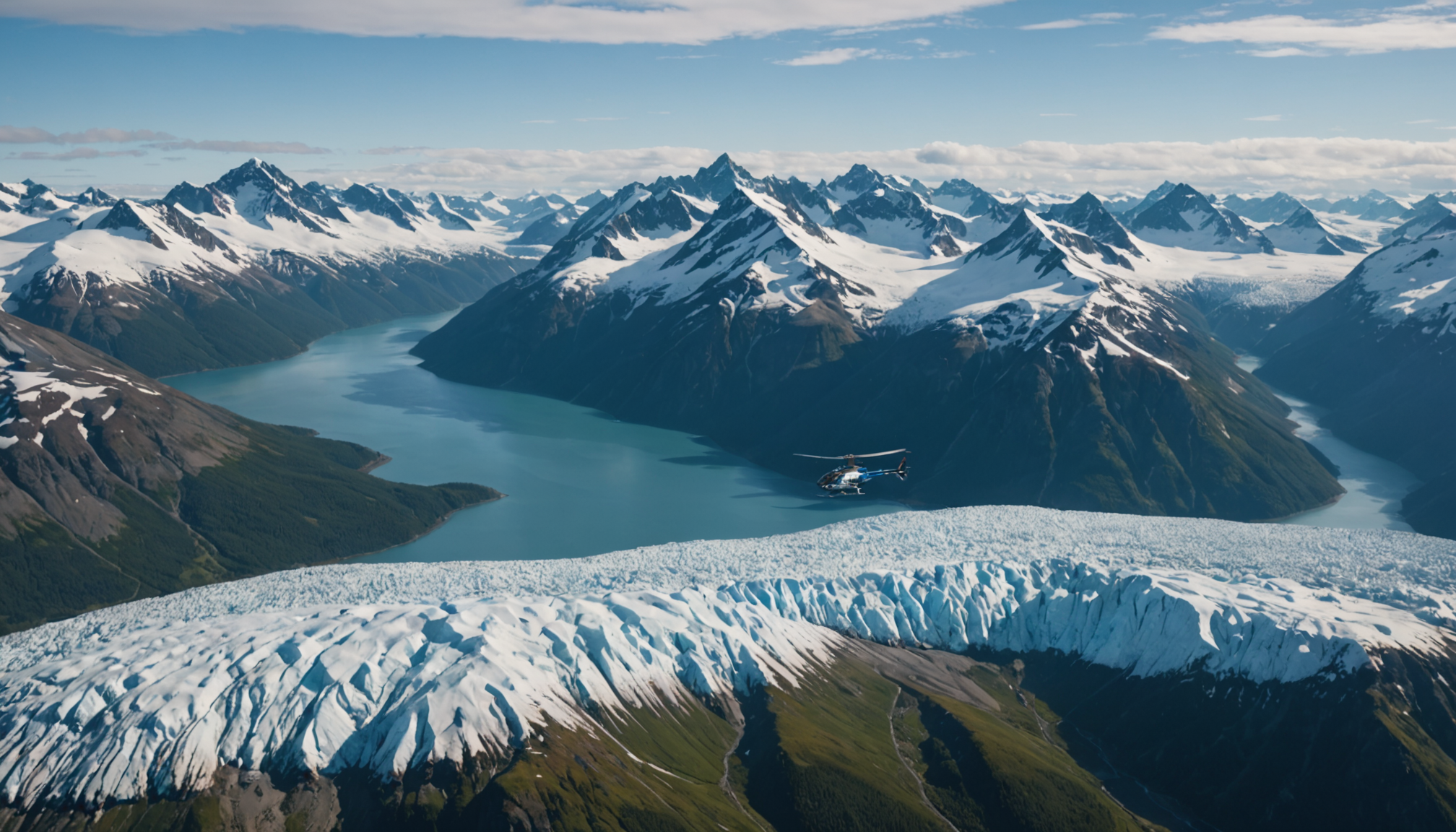 View of Prince William Sound from a helicopter