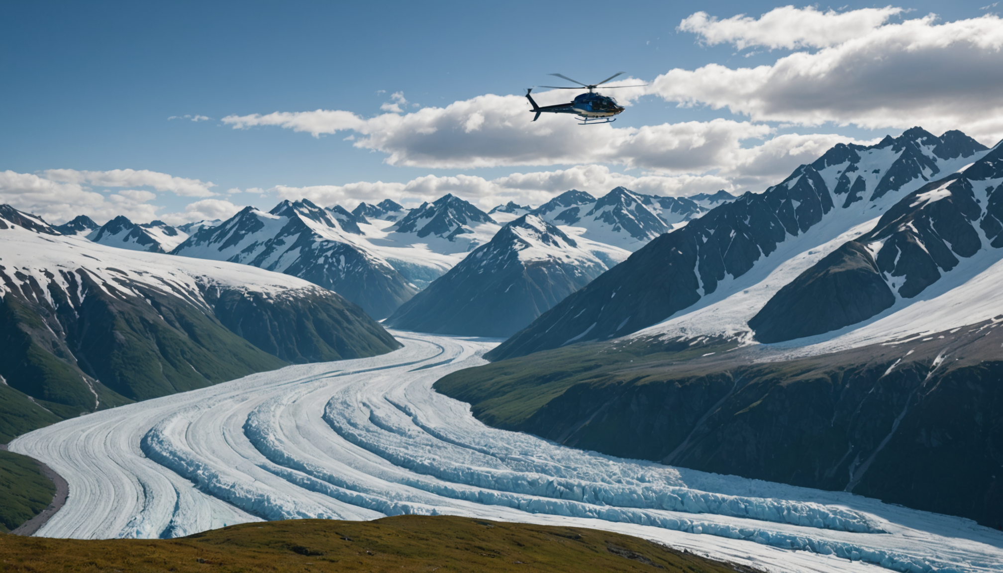 Helicopter over Chugach Mountains