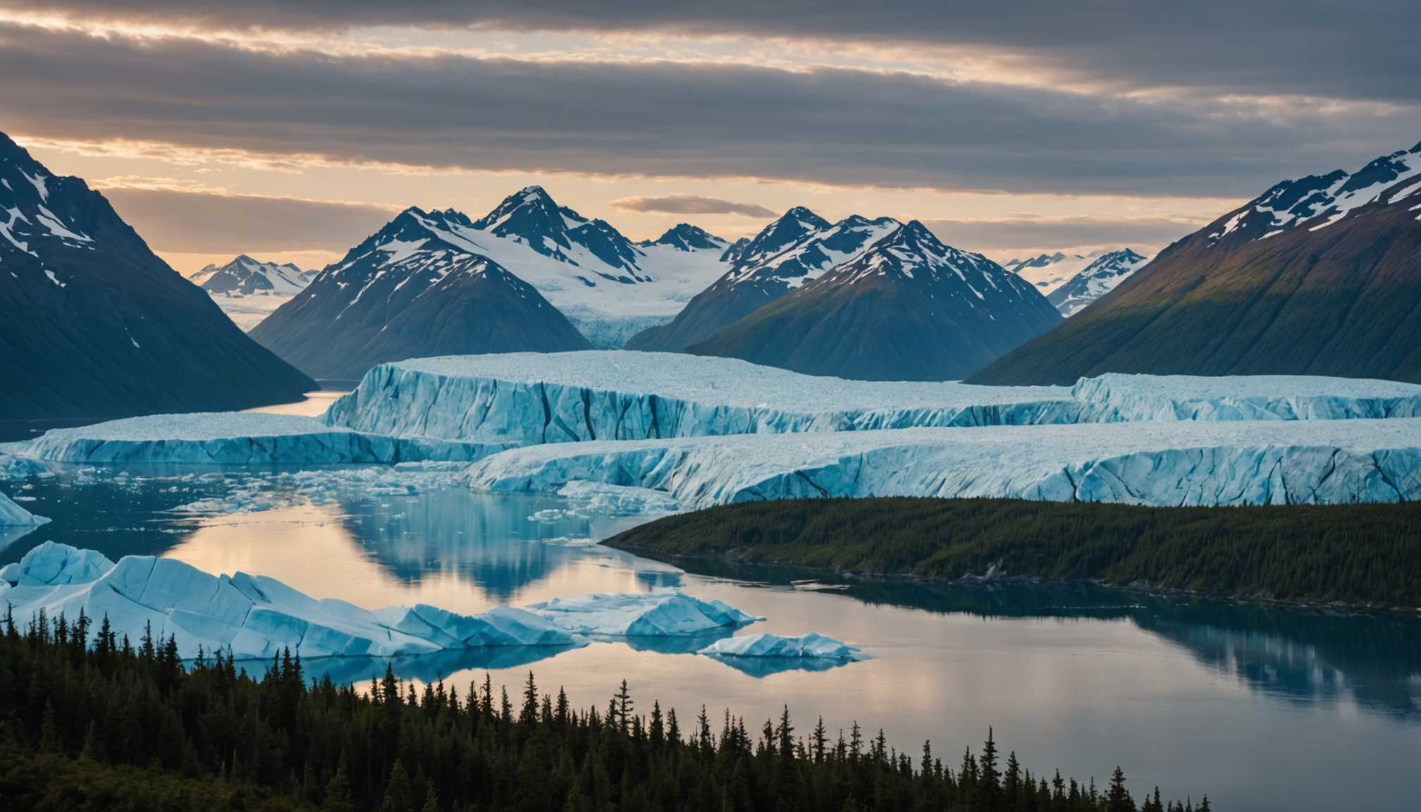 Sunset over Prince William Sound from a cruise ship deck