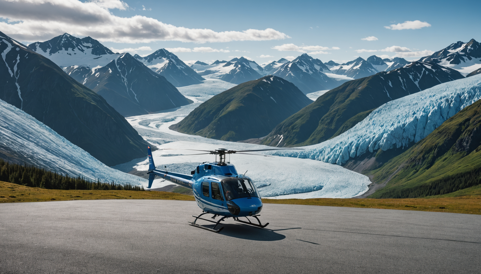 Helicopter landing in Chugach Mountains