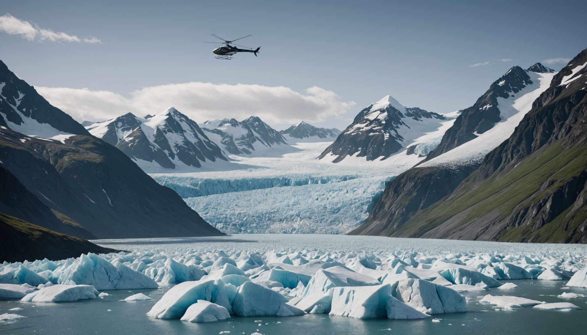 Helicopter landing on a glacier in the Mat-Su Valley