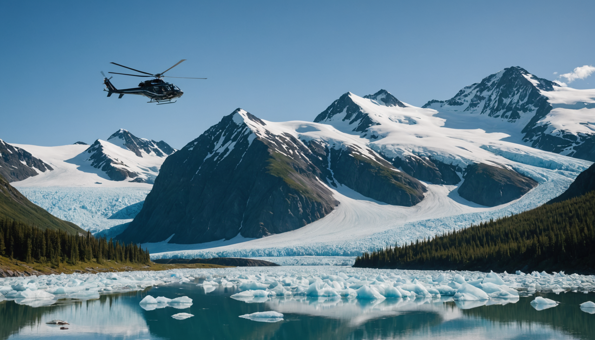 Helicopter taking off near Matanuska Glacier