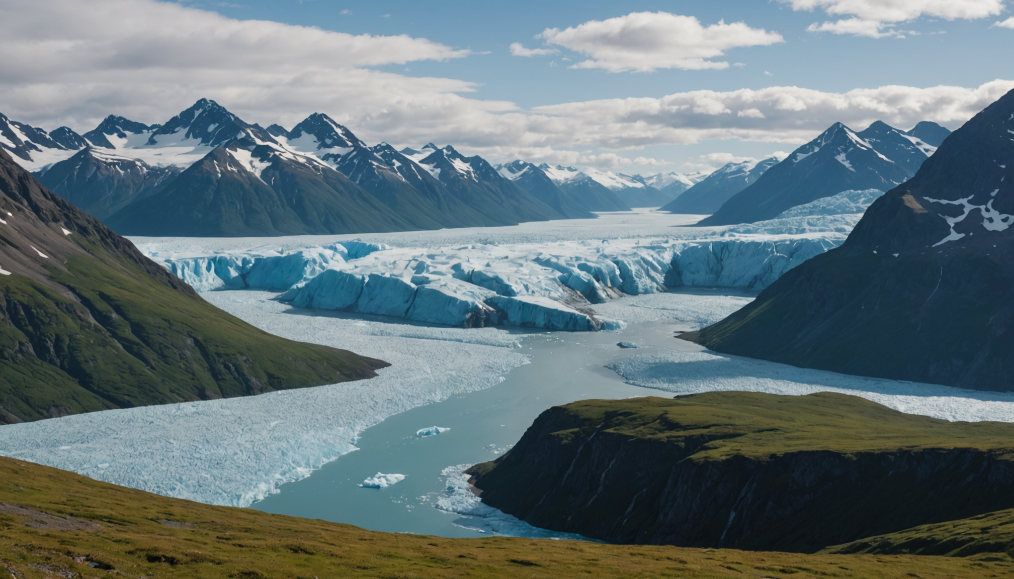 A breathtaking view of the Prince William Sound with snow-capped peaks and serene waters