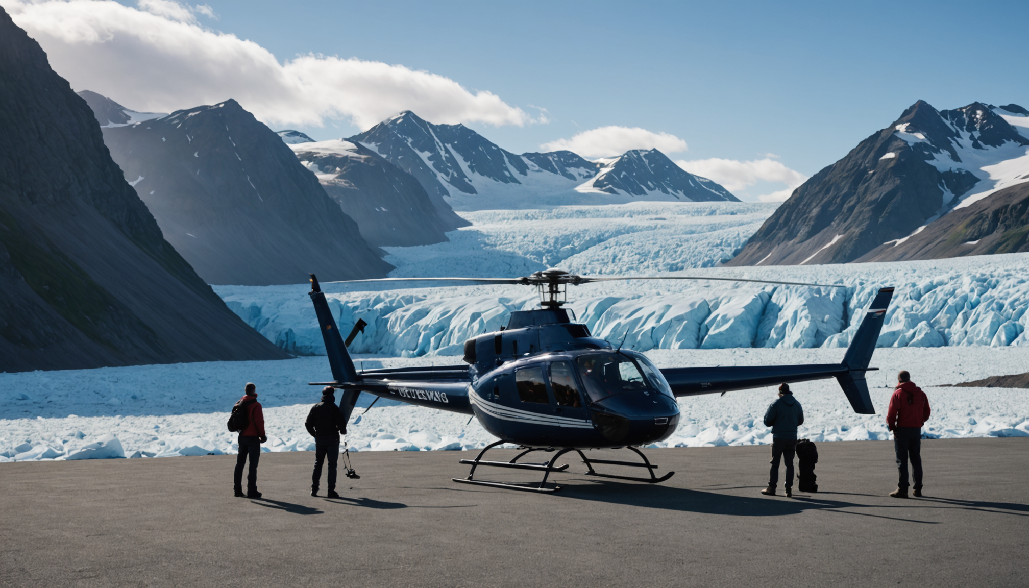 Tour group preparing for a helicopter ride in Alaska