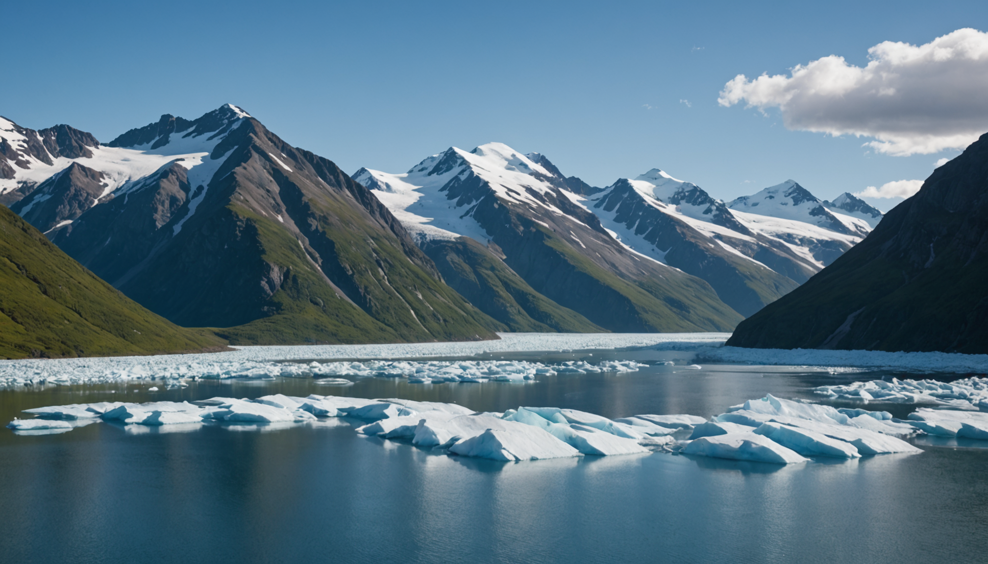 A small cruise ship navigating the pristine waters of Prince William Sound with surrounding glaciers
