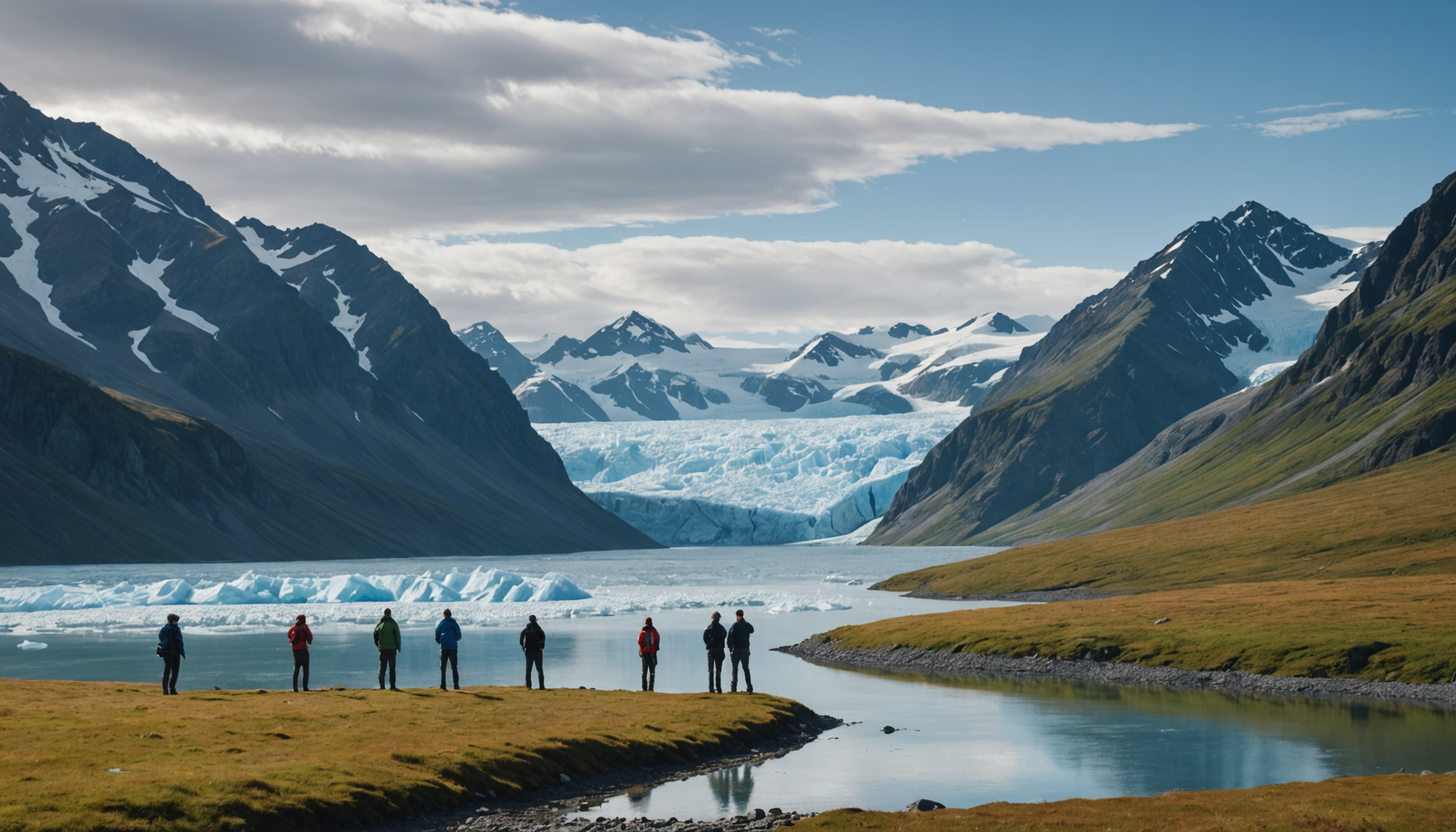 A group of travelers observing a pod of whales from a small boat in the Mat-Su Valley.