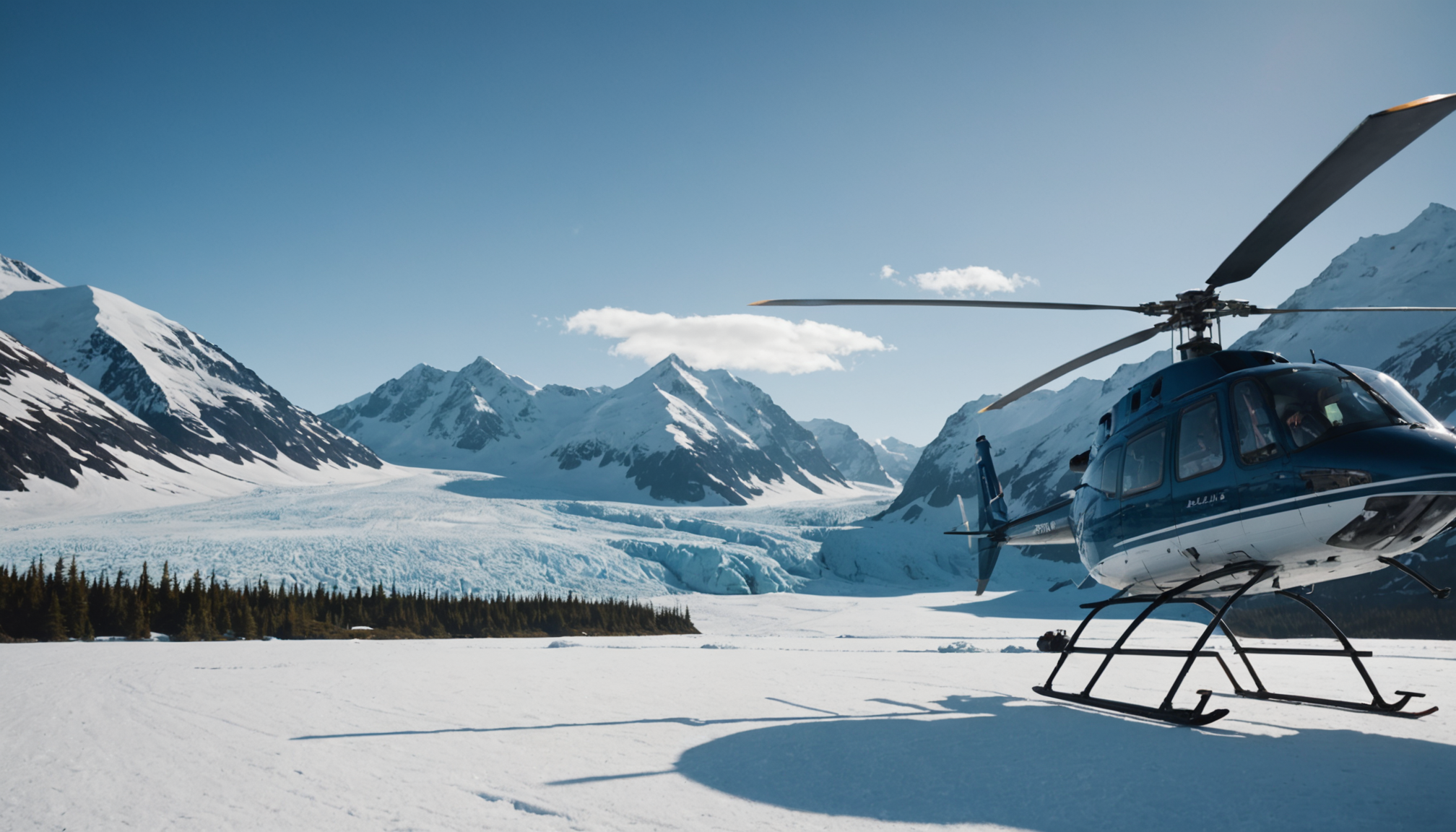 Helicopter landing on a snow-covered mountain in the Chugach Range