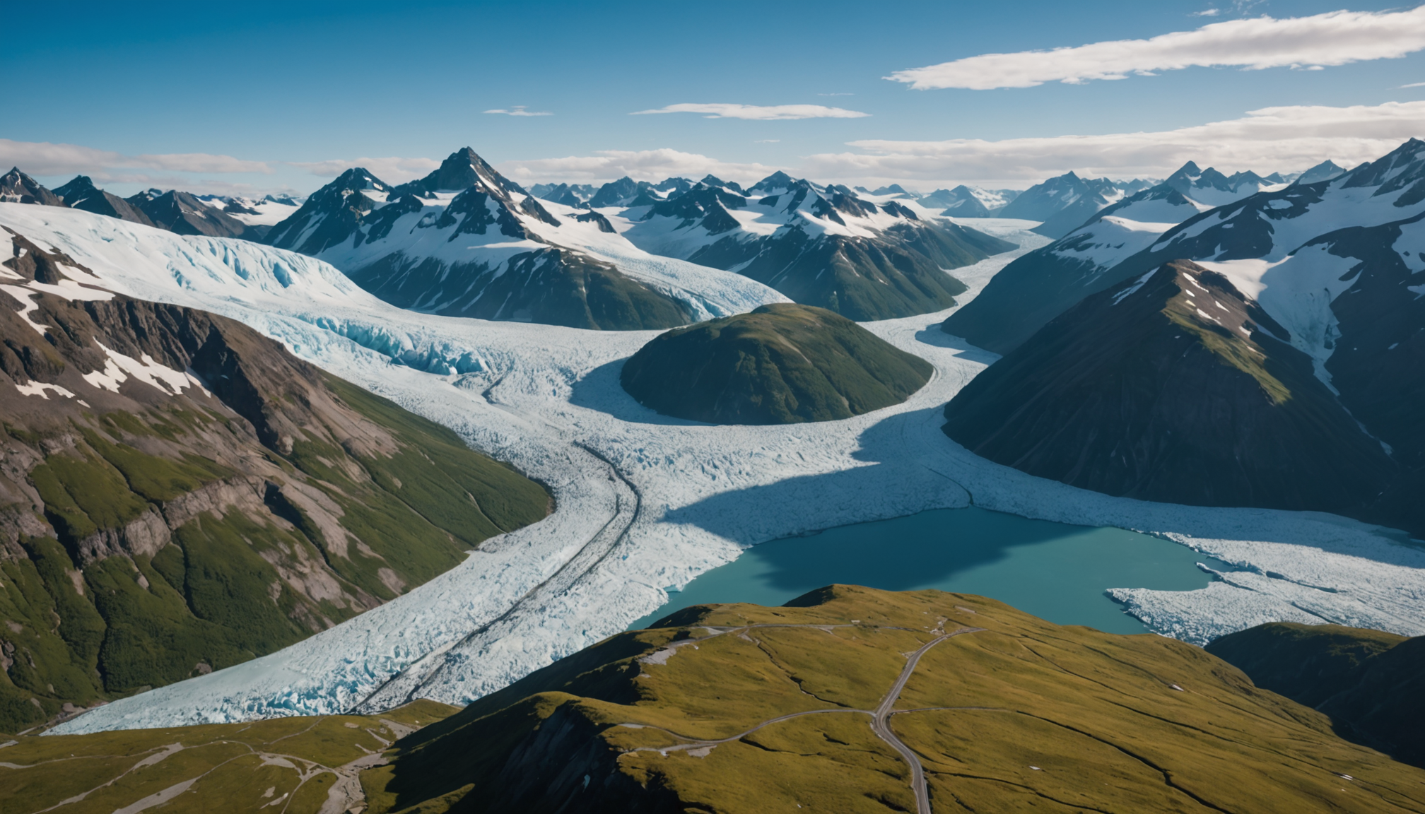 A helicopter view of the Chugach Mountains and Matanuska Valley