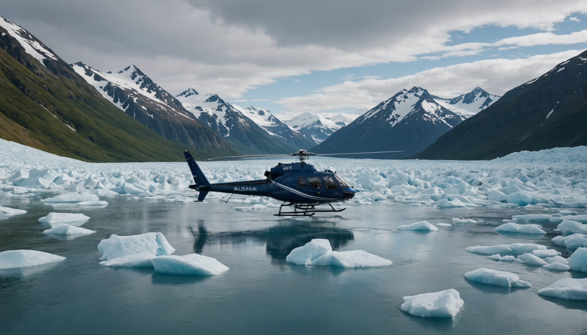Helicopter landing on a glacier in Alaska
