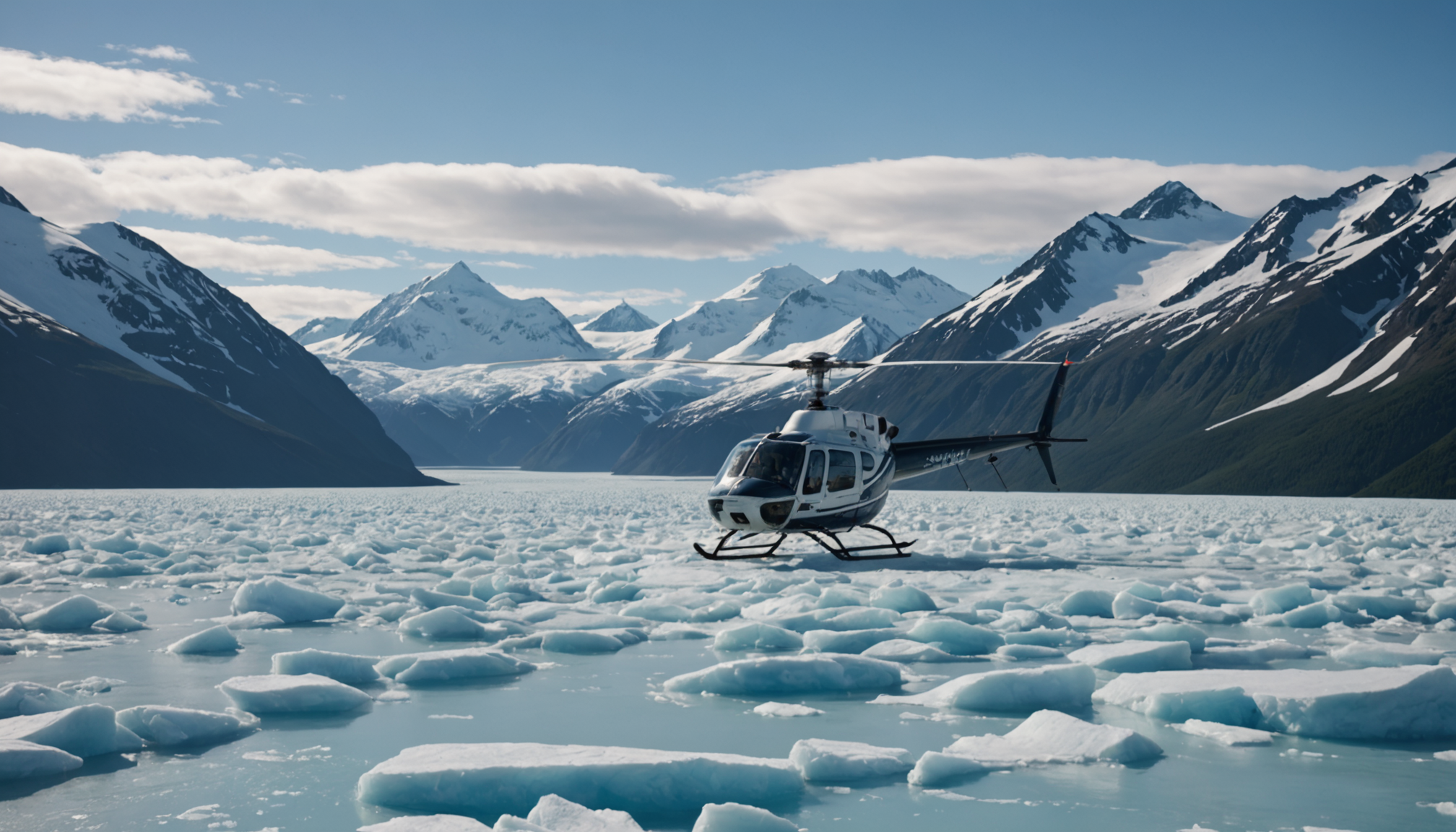 Helicopter landing on an Alaskan glacier