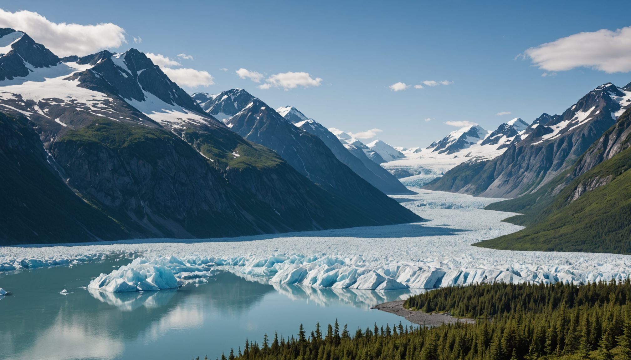 Glacier Bay National Park with a small cruise ship in the foreground