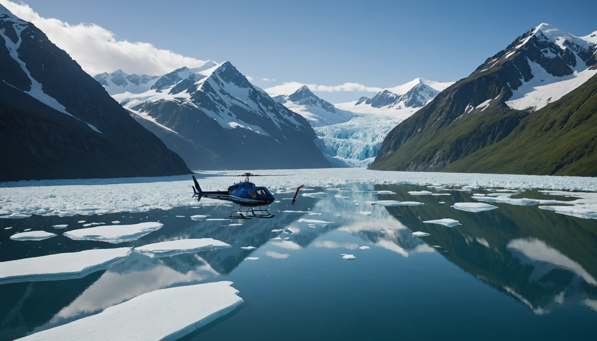 Small ship cruising through the glaciers of Prince William Sound