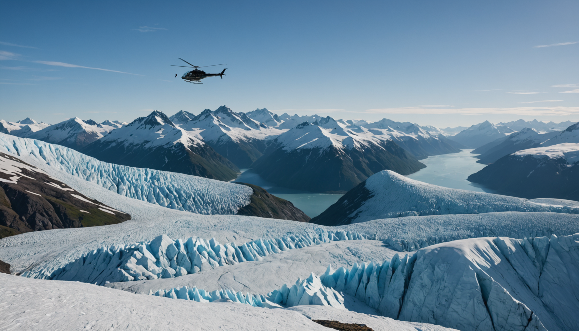 Helicopter overlooking Knik Glacier