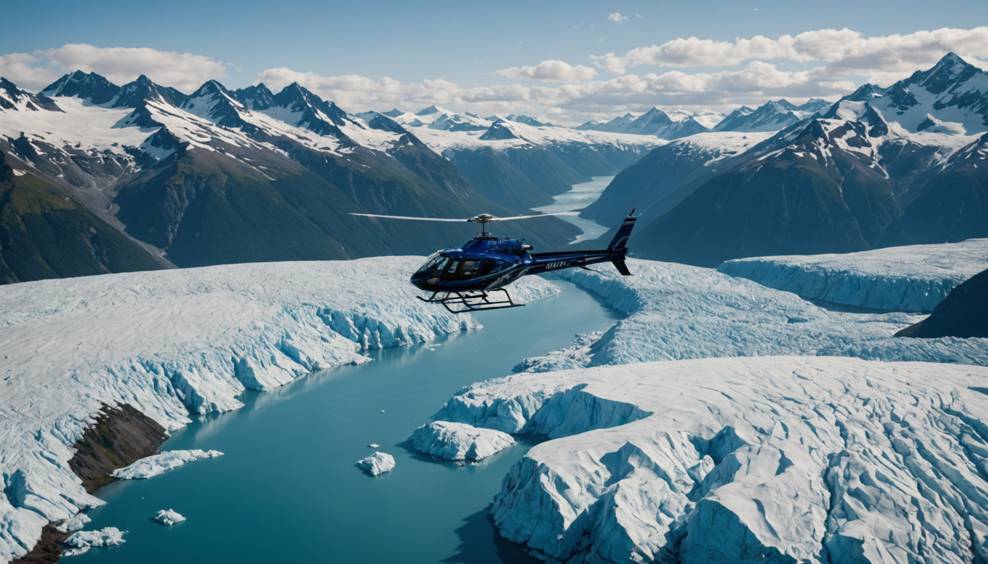 Family enjoying a helicopter tour over Alaska