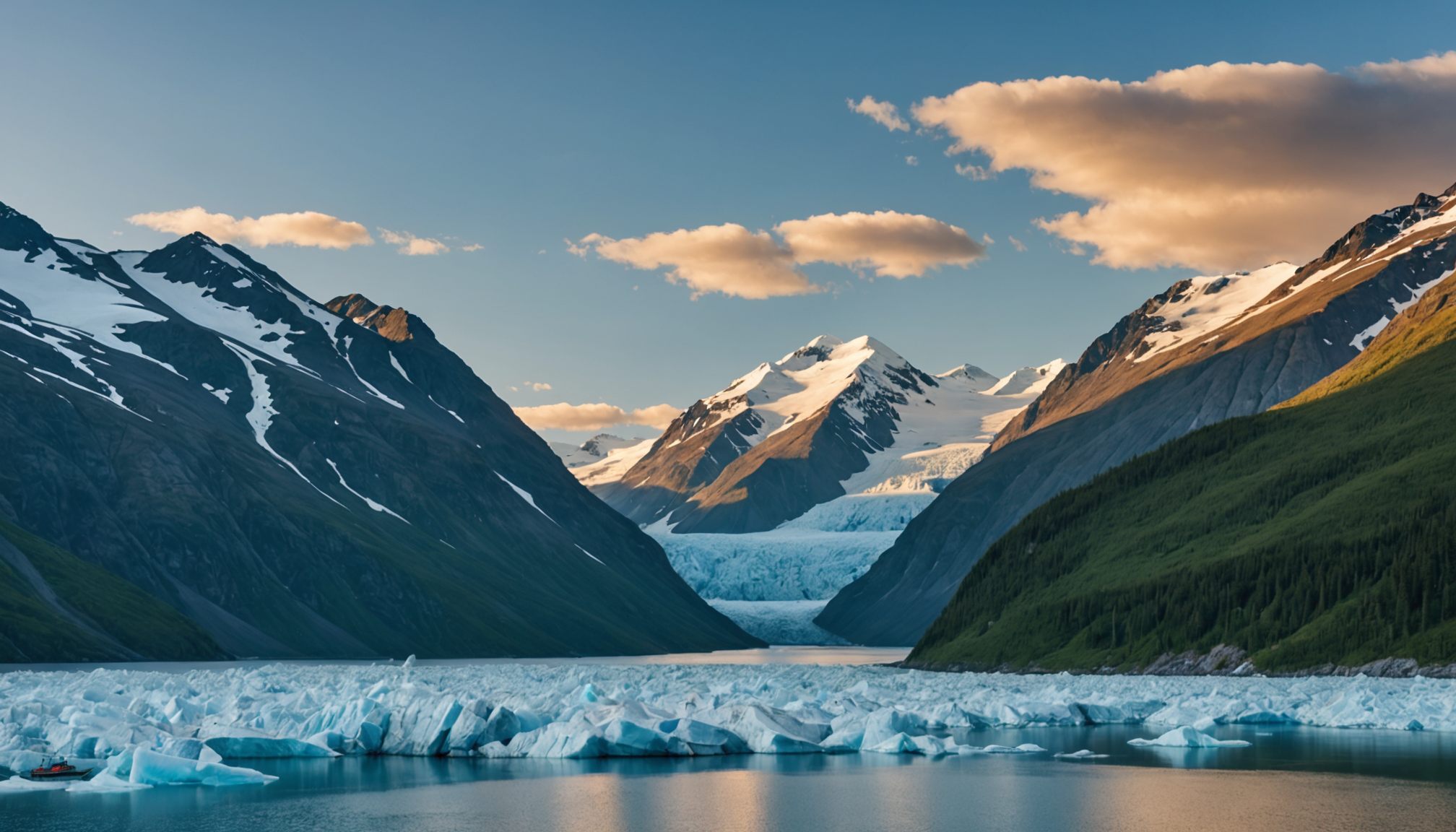 Sunset over Prince William Sound from a small cruise ship