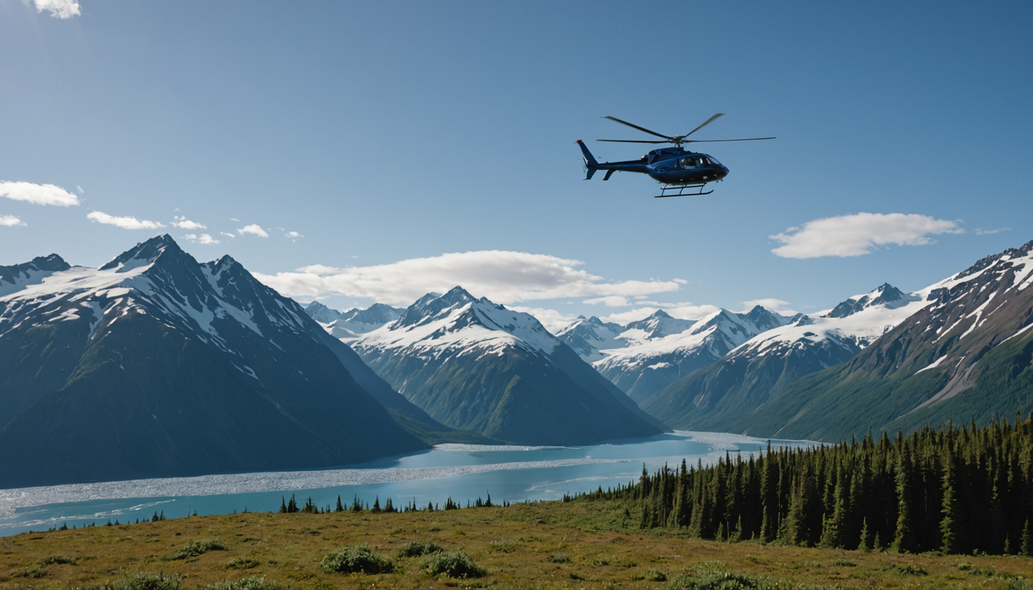 Helicopter flying over Matanuska Valley