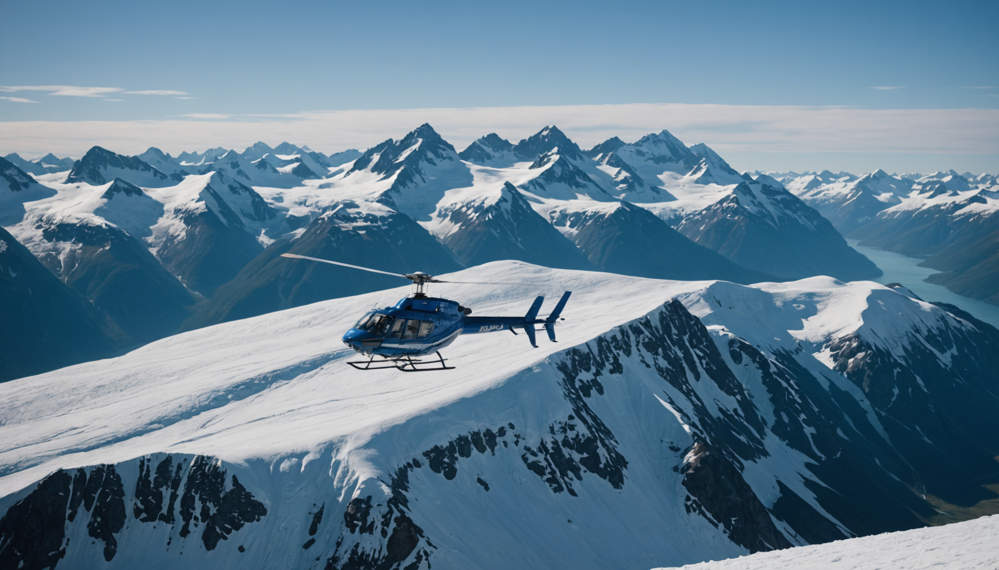 Heli Alaska helicopter hovering over an Alaskan glacier