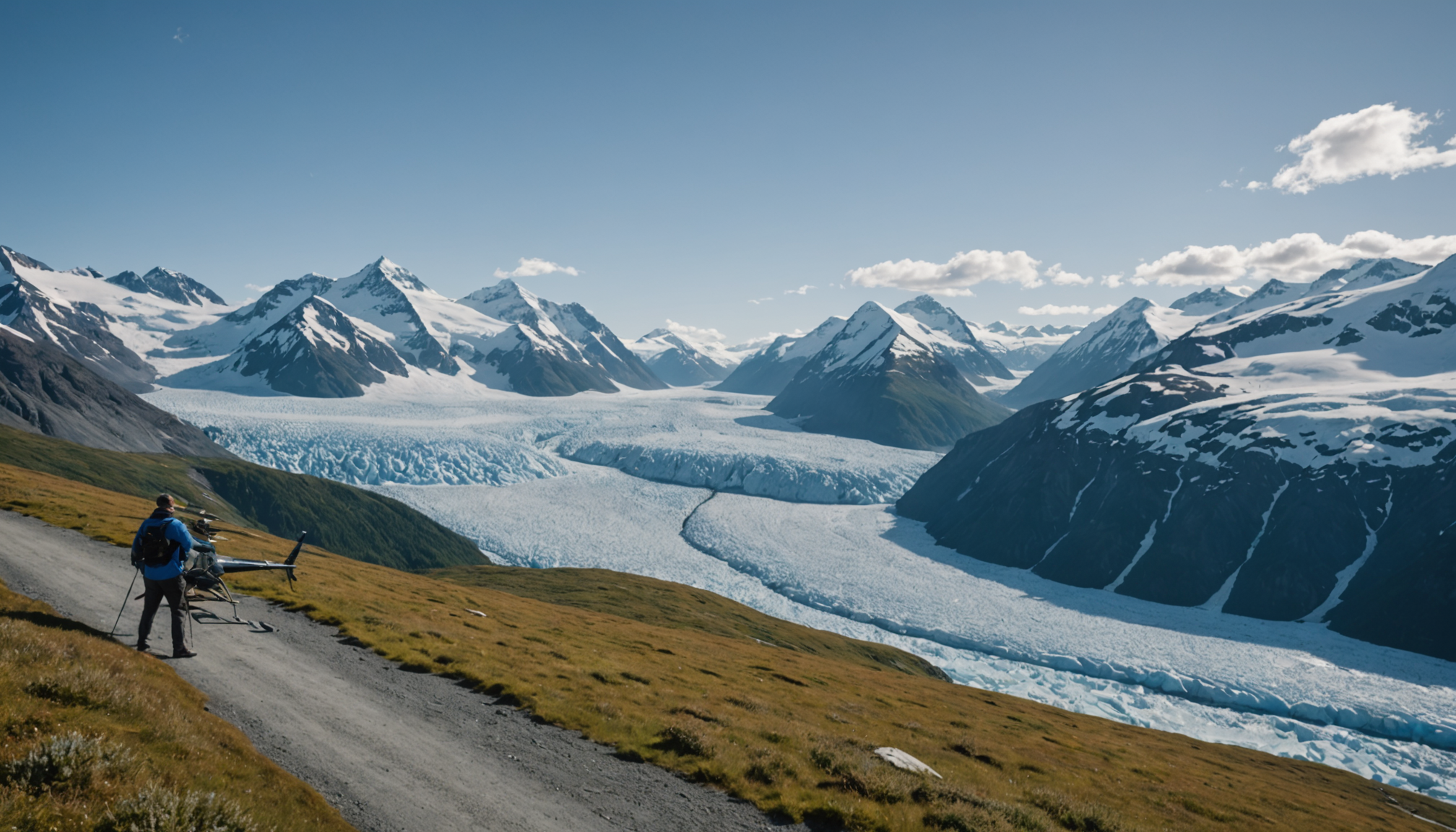 Tourists photographing from a helicopter in Alaska