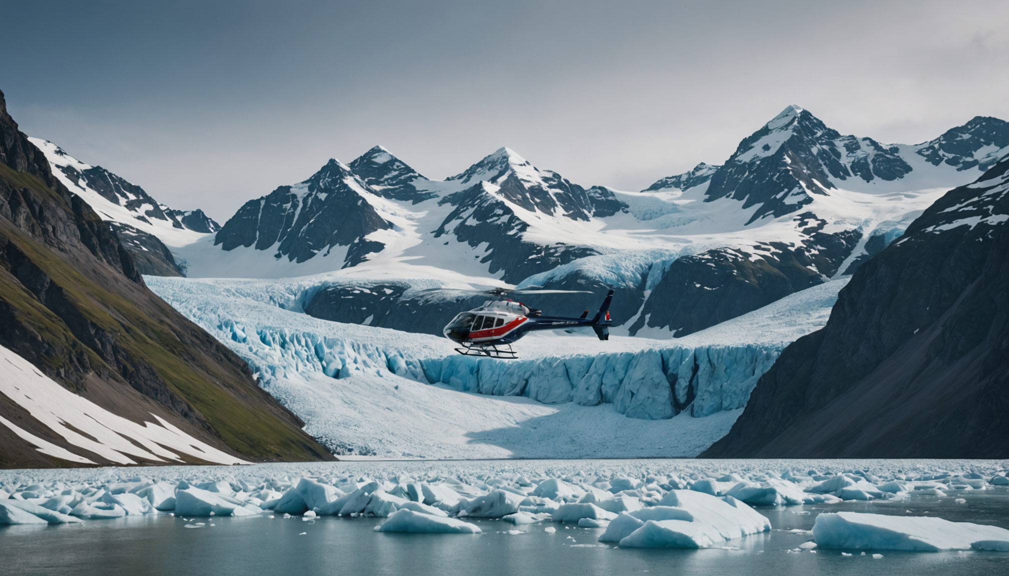 Helicopter landing on a glacier in Alaska