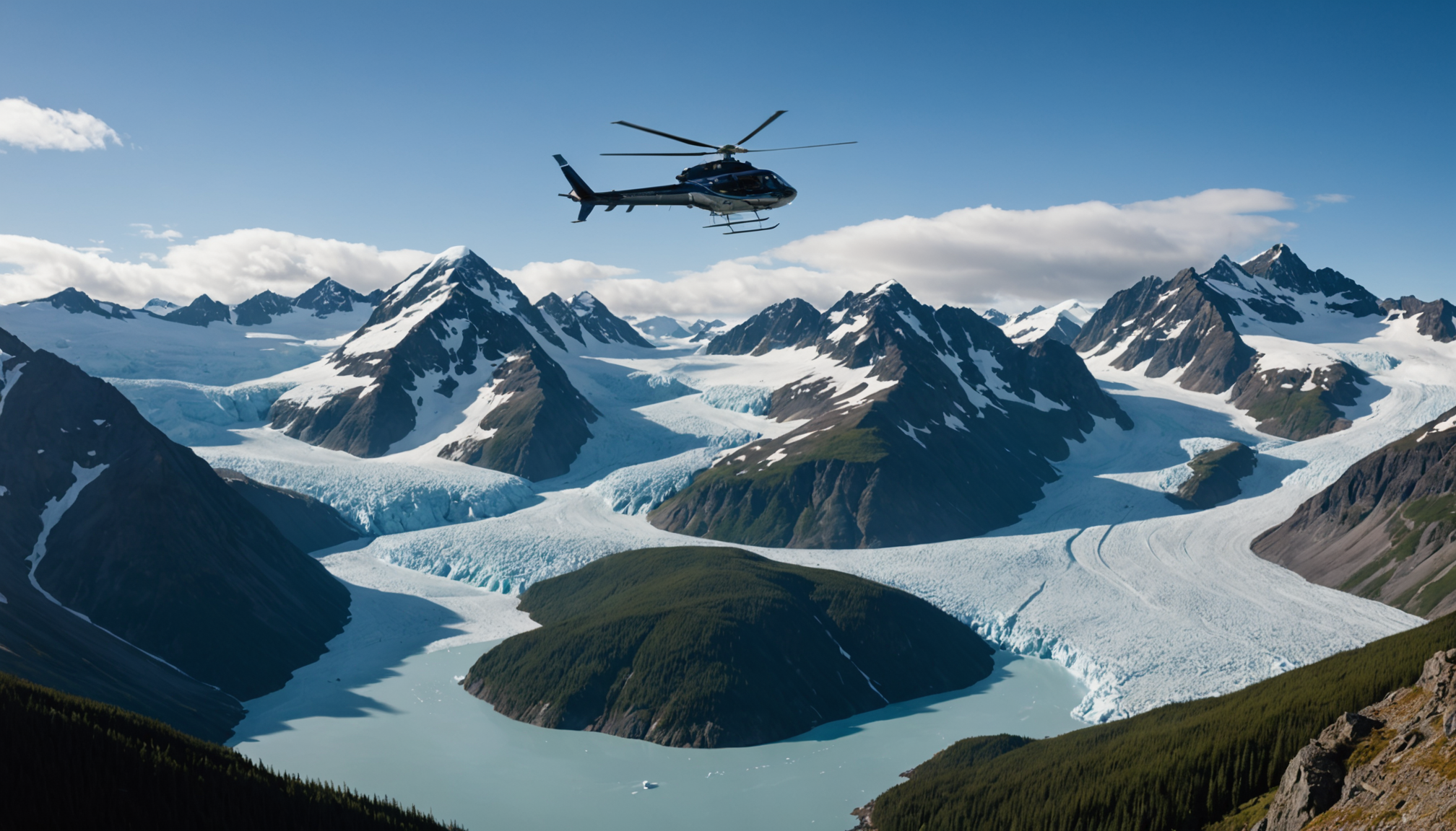 Helicopter flying over the Matanuska Valley