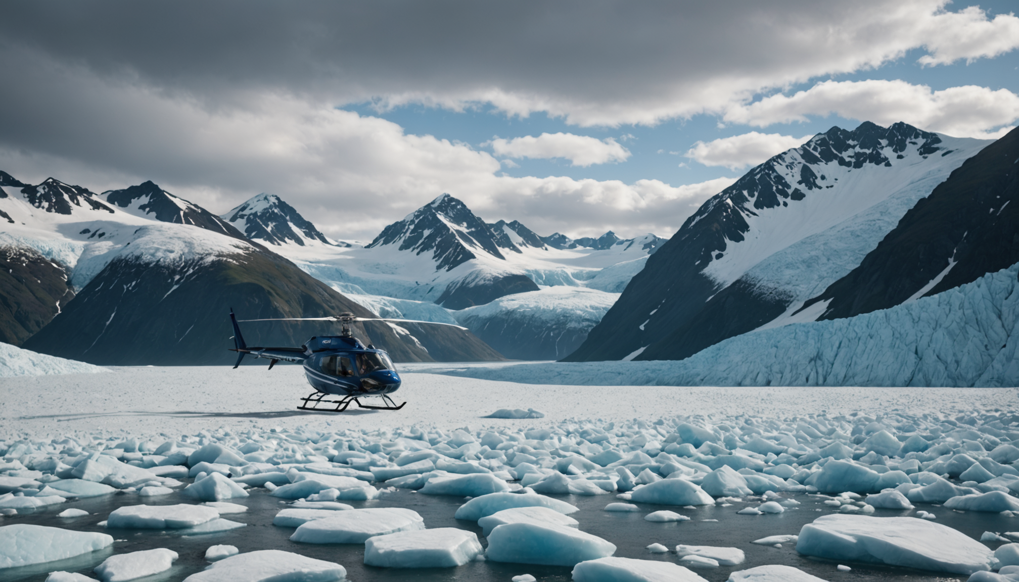 Helicopter landing in the Chugach Mountains