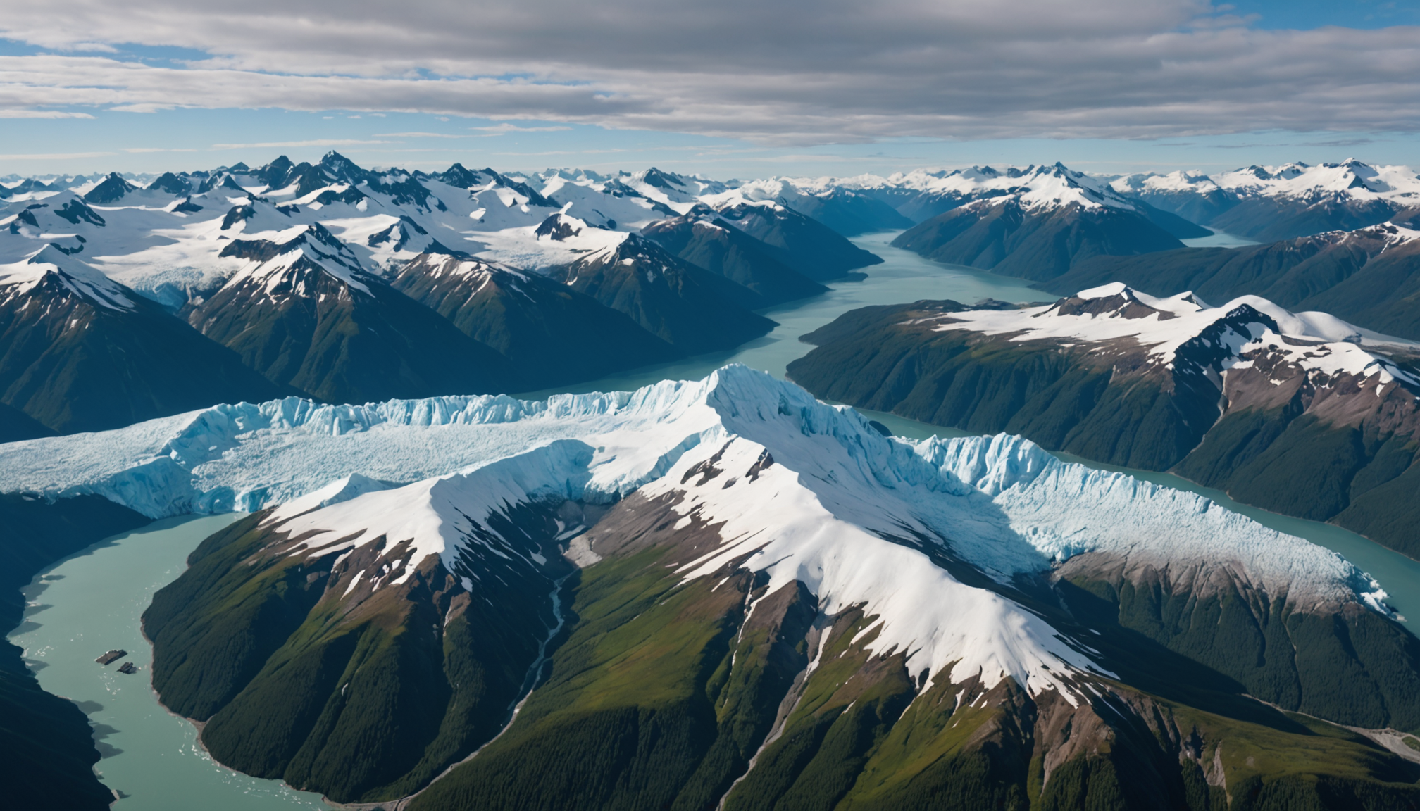 Aerial view of Prince William Sound from a helicopter