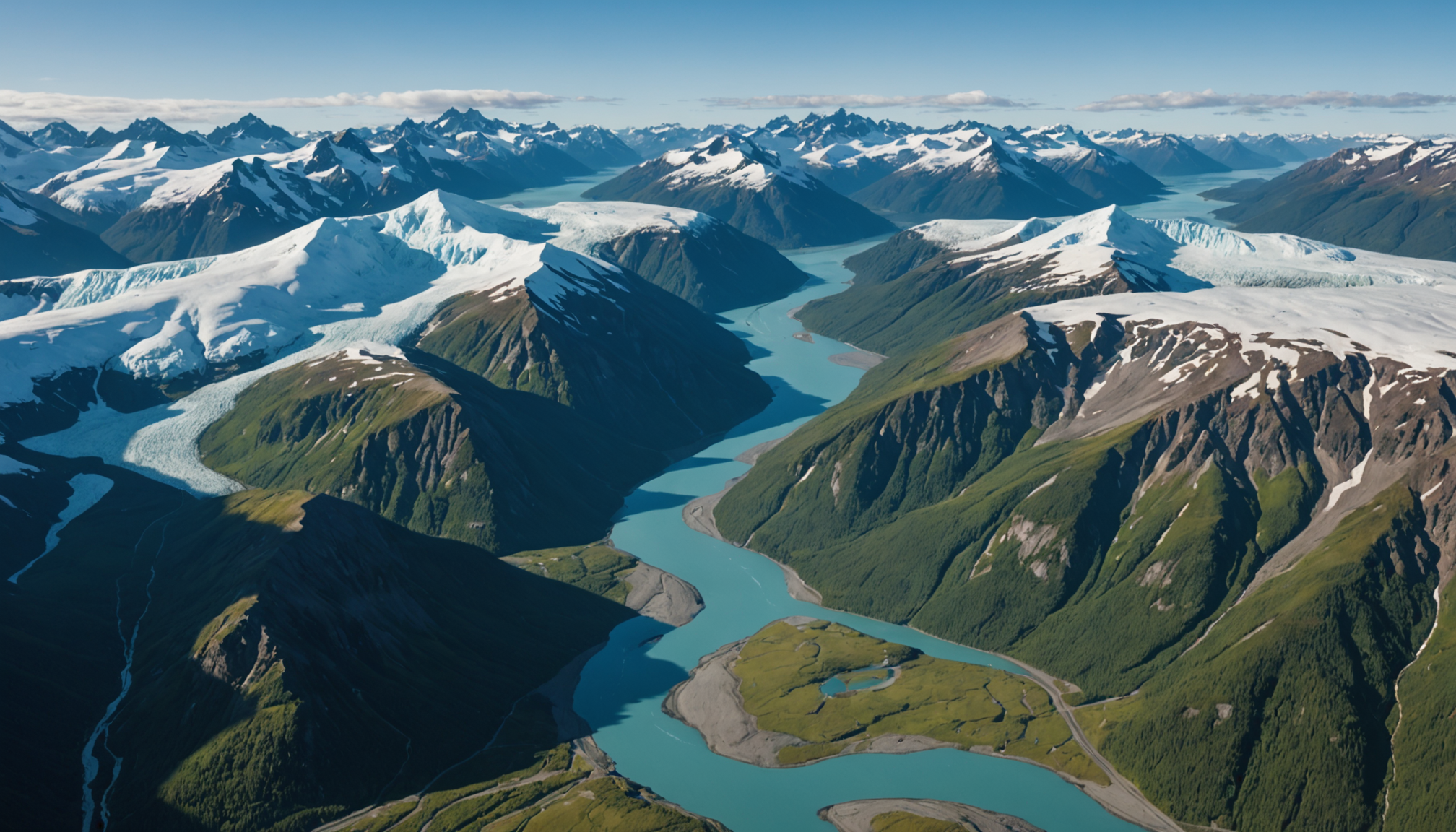 View from a helicopter over Knik Glacier