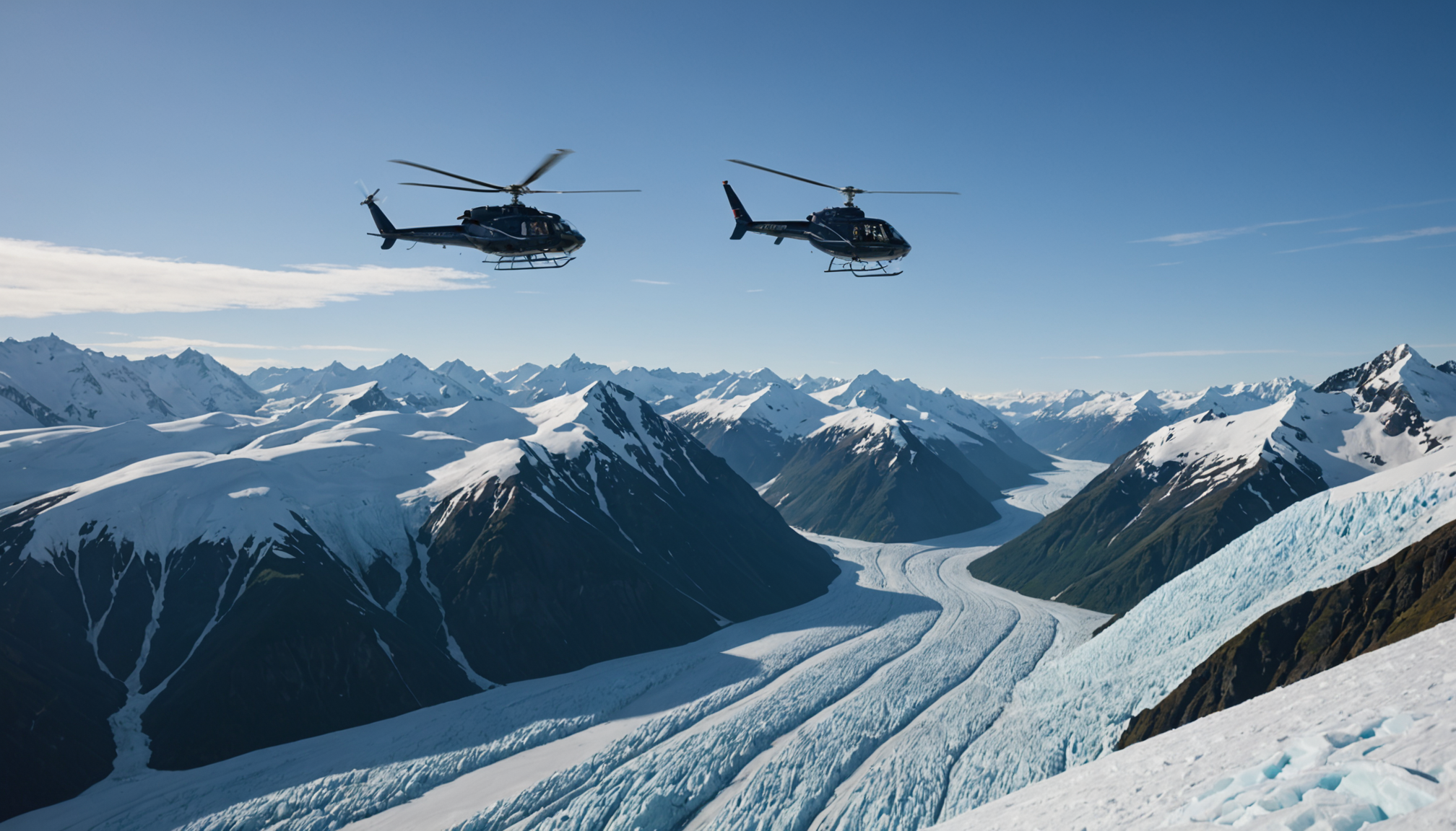 Helicopter flying over Knik Glacier