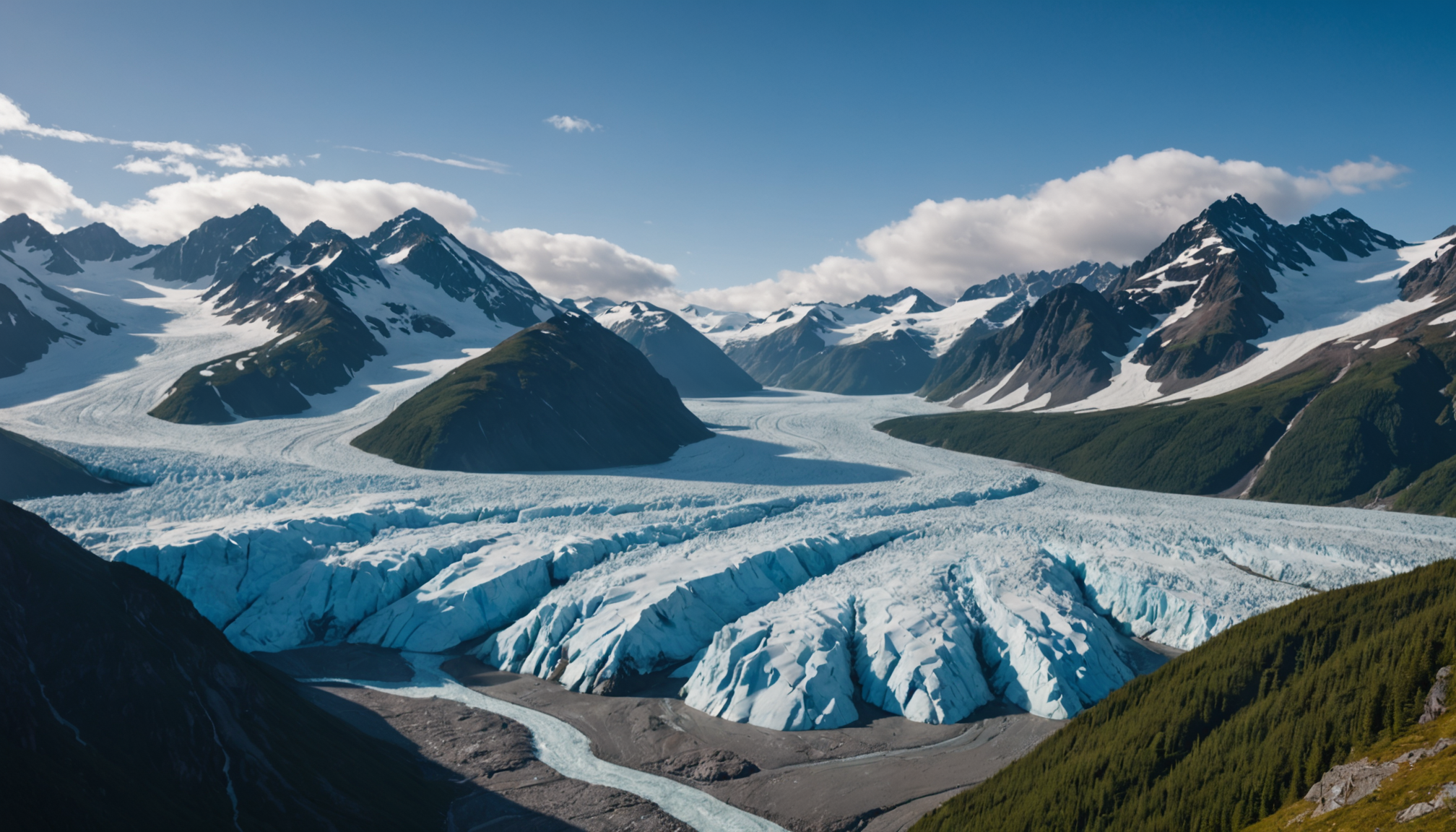 Majestic Alaskan glacier as seen from a small cruise ship