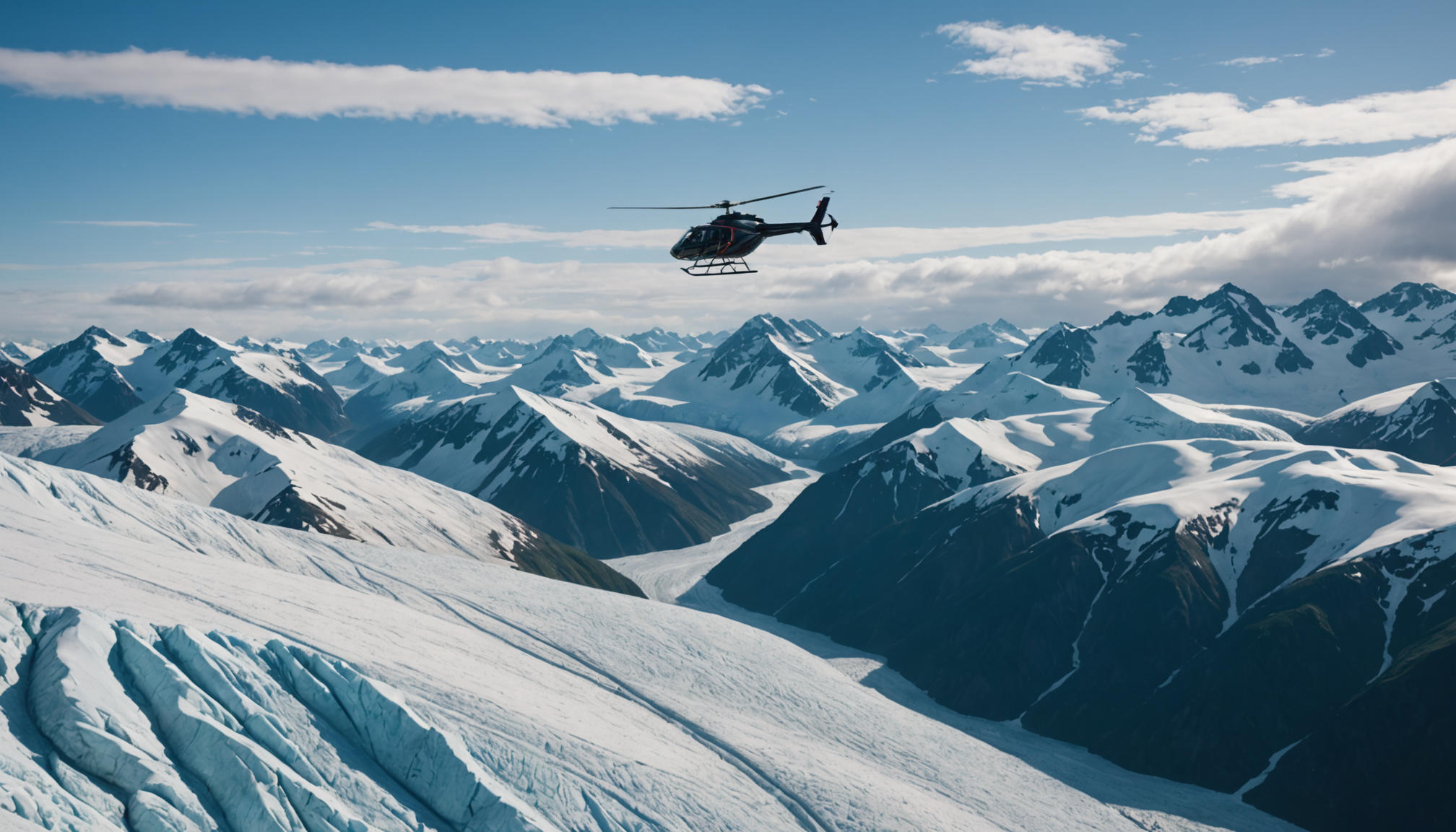 Helicopter flying over the Knik Glacier